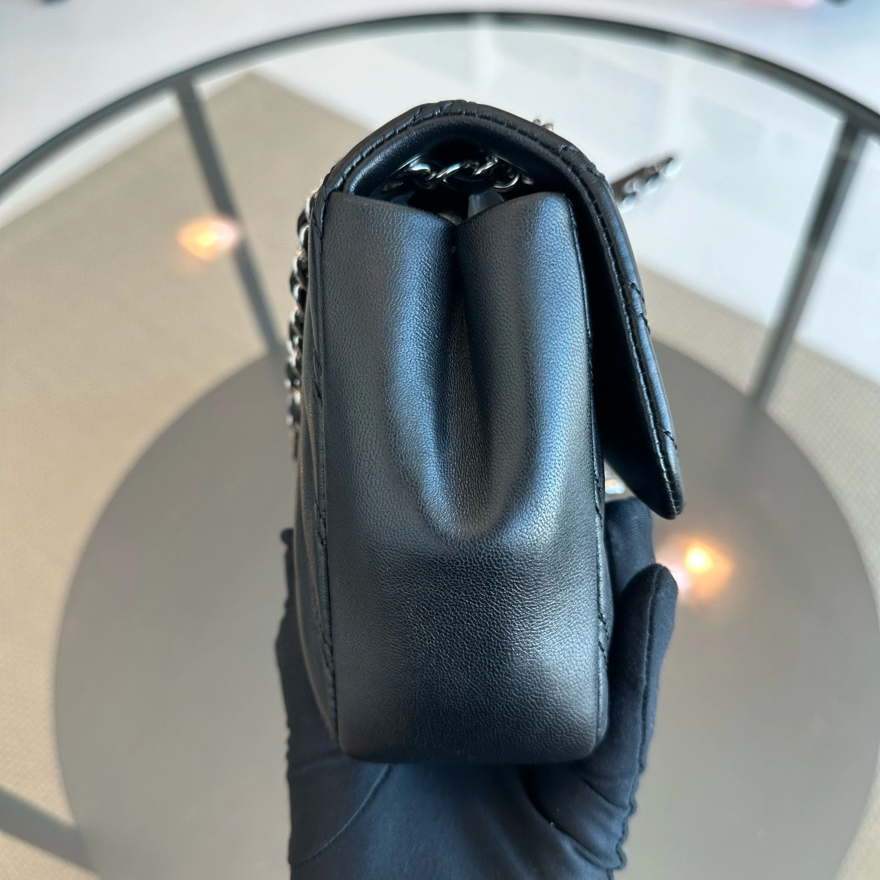 Chanel Chevron Medium 26CM Classic Seasonal Flap Lambskin Black SHW No 20 - Best Luxury Designers