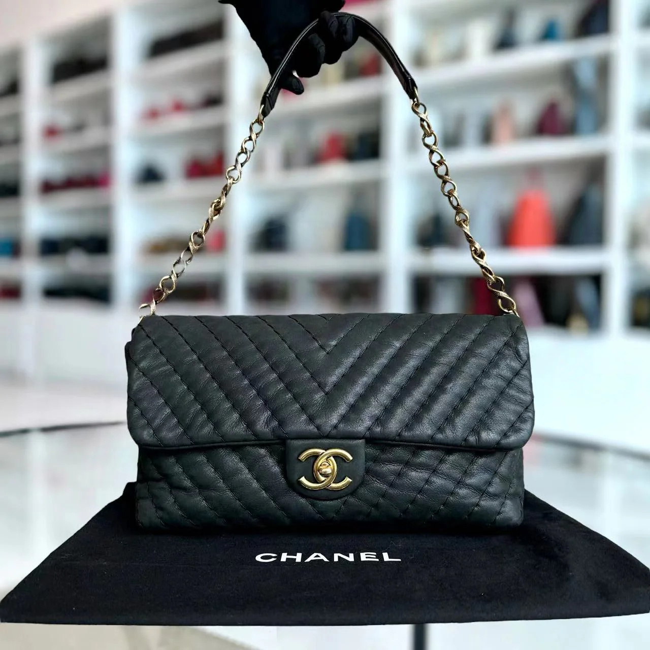 Chanel Chevron V-Stich Seasonal Classic Flap Black GHW NO 14 - Best Luxury Designers