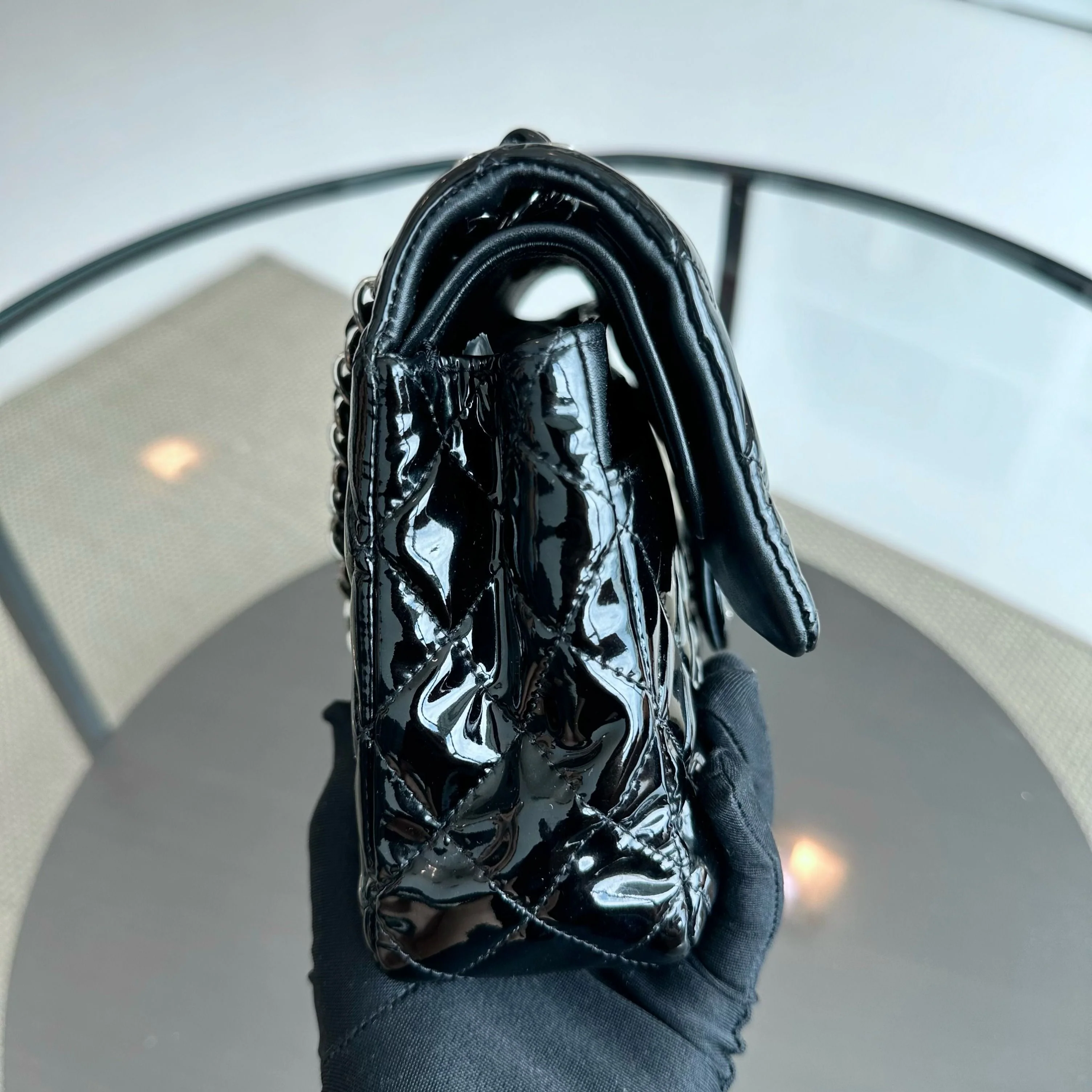 Chanel Classic Flap Medium Double Flap Patent Leather Quilted Black SHW - Best Luxury Designers