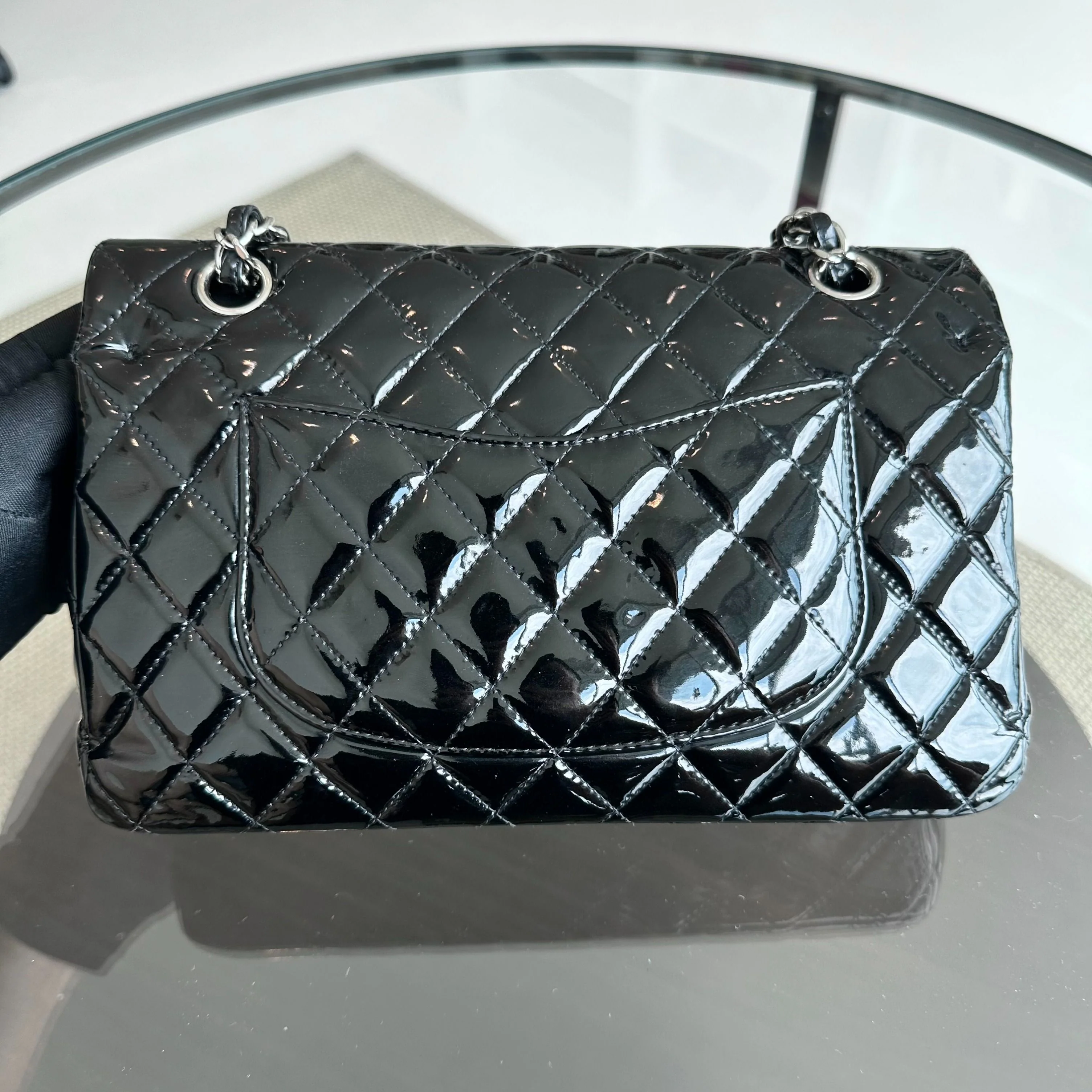 Chanel Classic Flap Medium Double Flap Patent Leather Quilted Black SHW - Best Luxury Designers