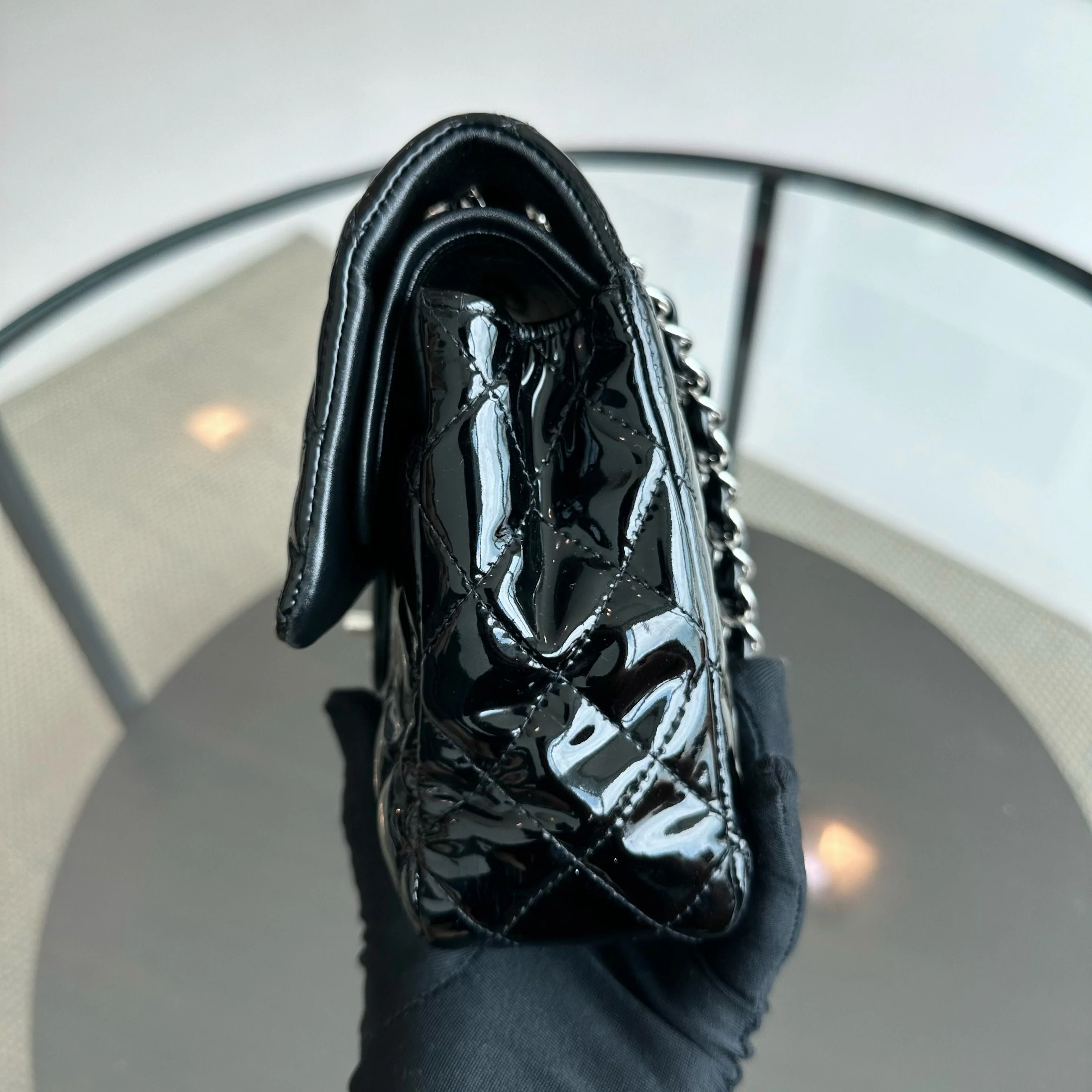 Chanel Classic Flap Medium Double Flap Patent Leather Quilted Black SHW - Best Luxury Designers