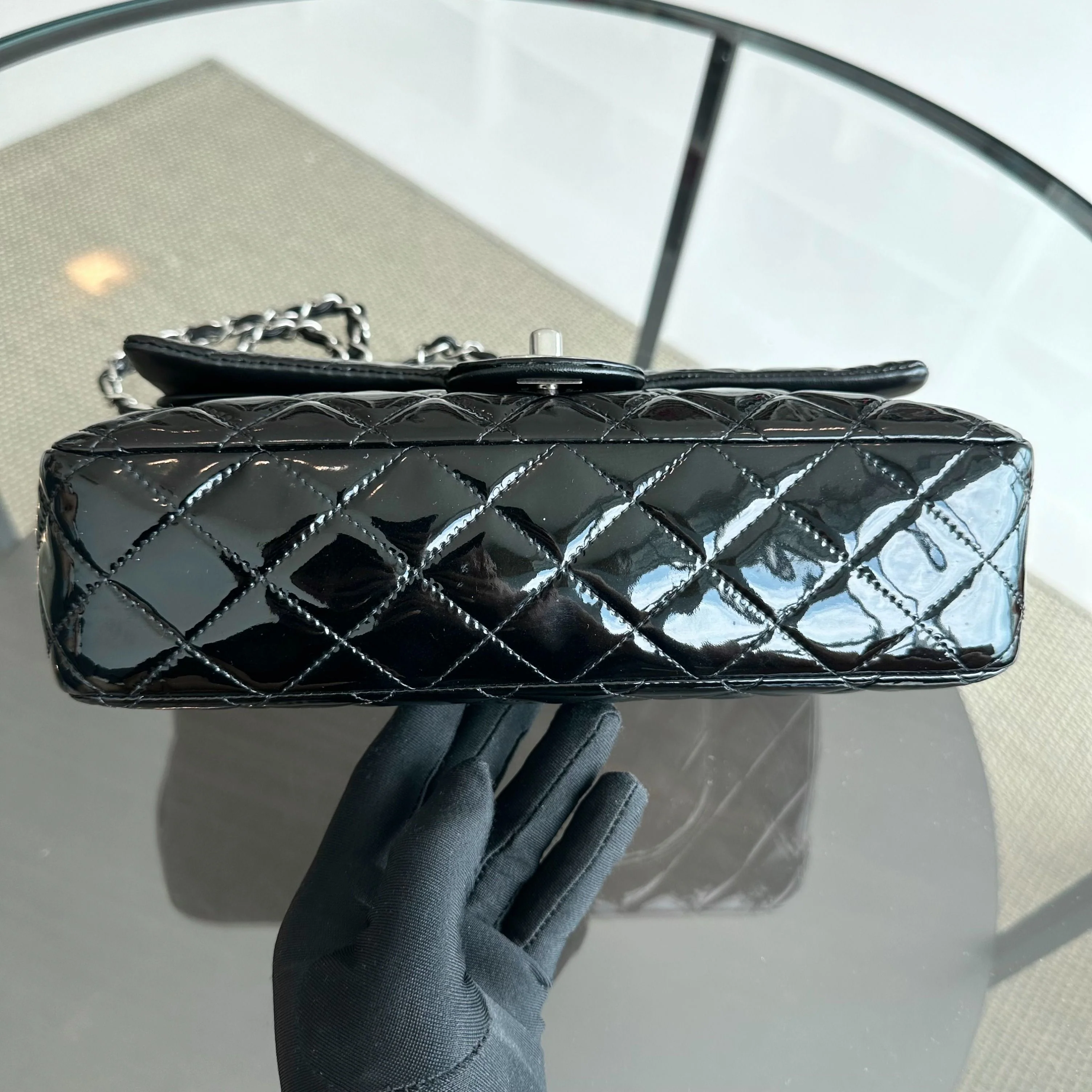 Chanel Classic Flap Medium Double Flap Patent Leather Quilted Black SHW - Best Luxury Designers