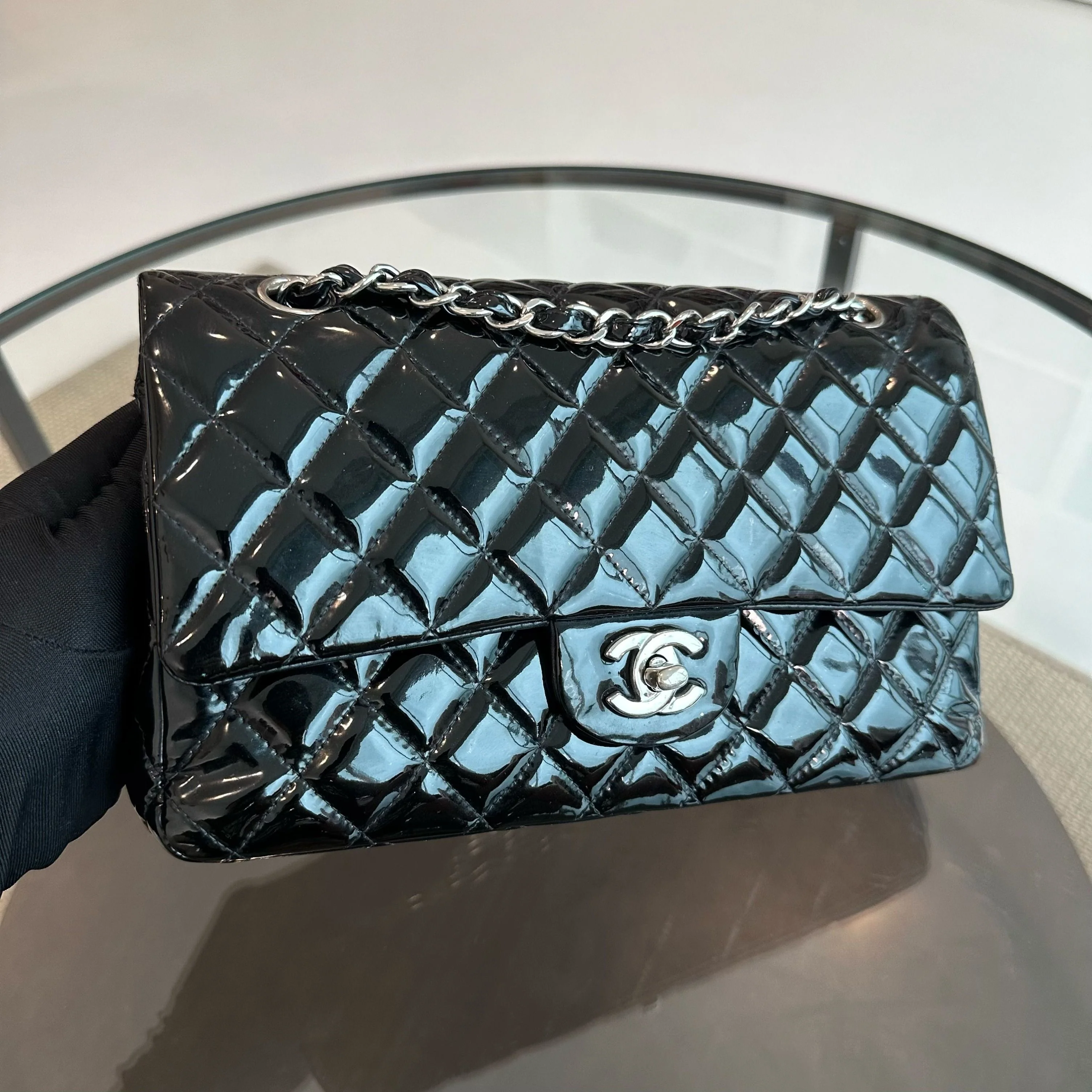 Chanel Classic Flap Medium Patent Leather Quilted Black No 19 - Best Luxury Designers