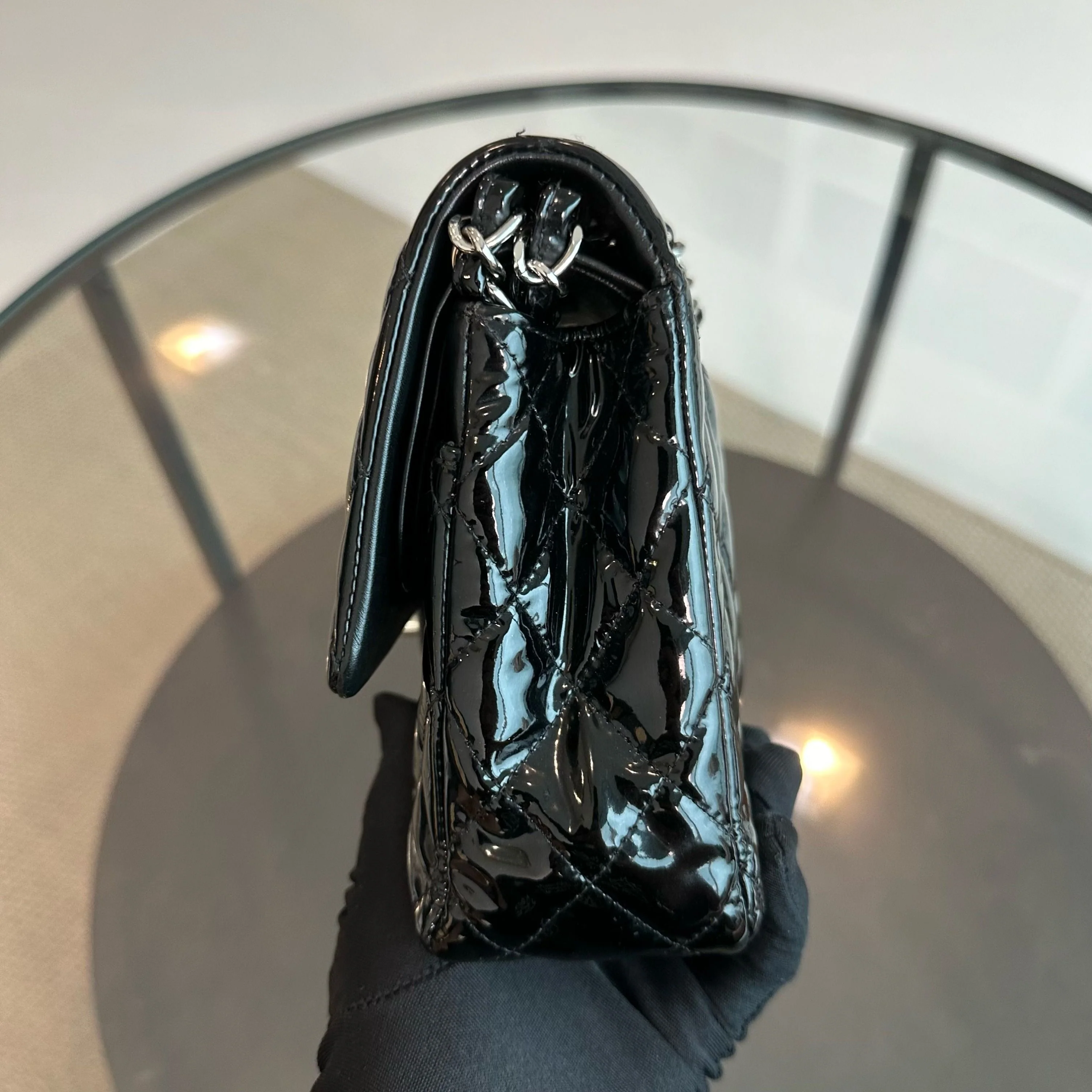 Chanel Classic Flap Medium Patent Leather Quilted Black No 19 - Best Luxury Designers