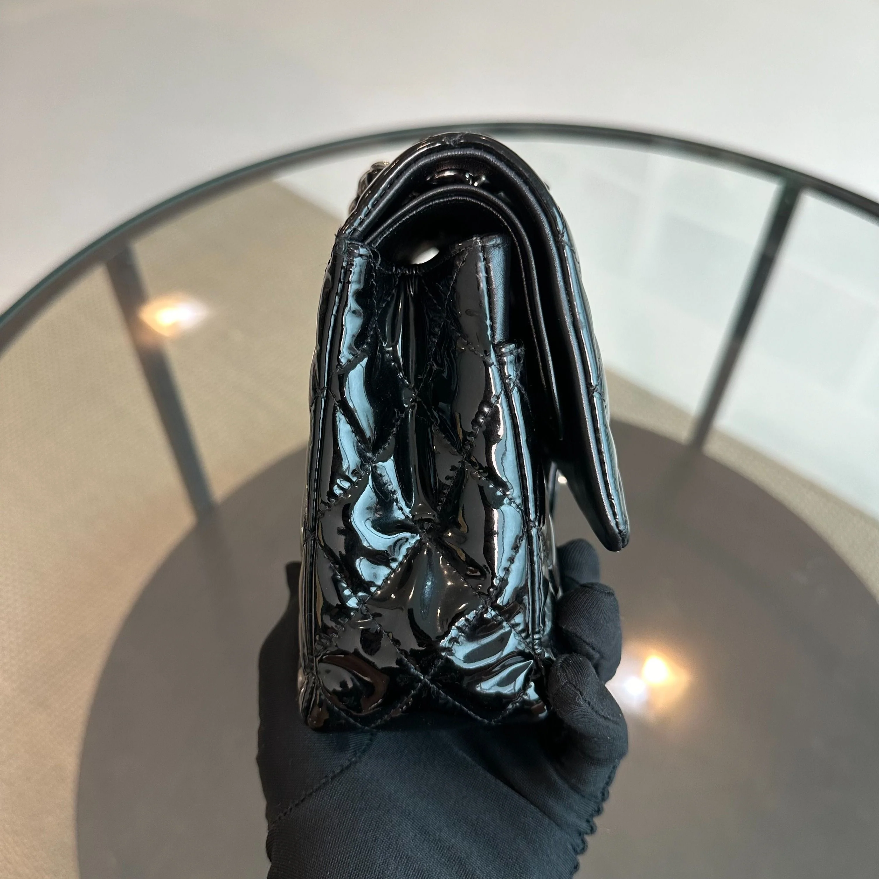 Chanel Classic Flap Medium Patent Leather Quilted Black No 19 - Best Luxury Designers