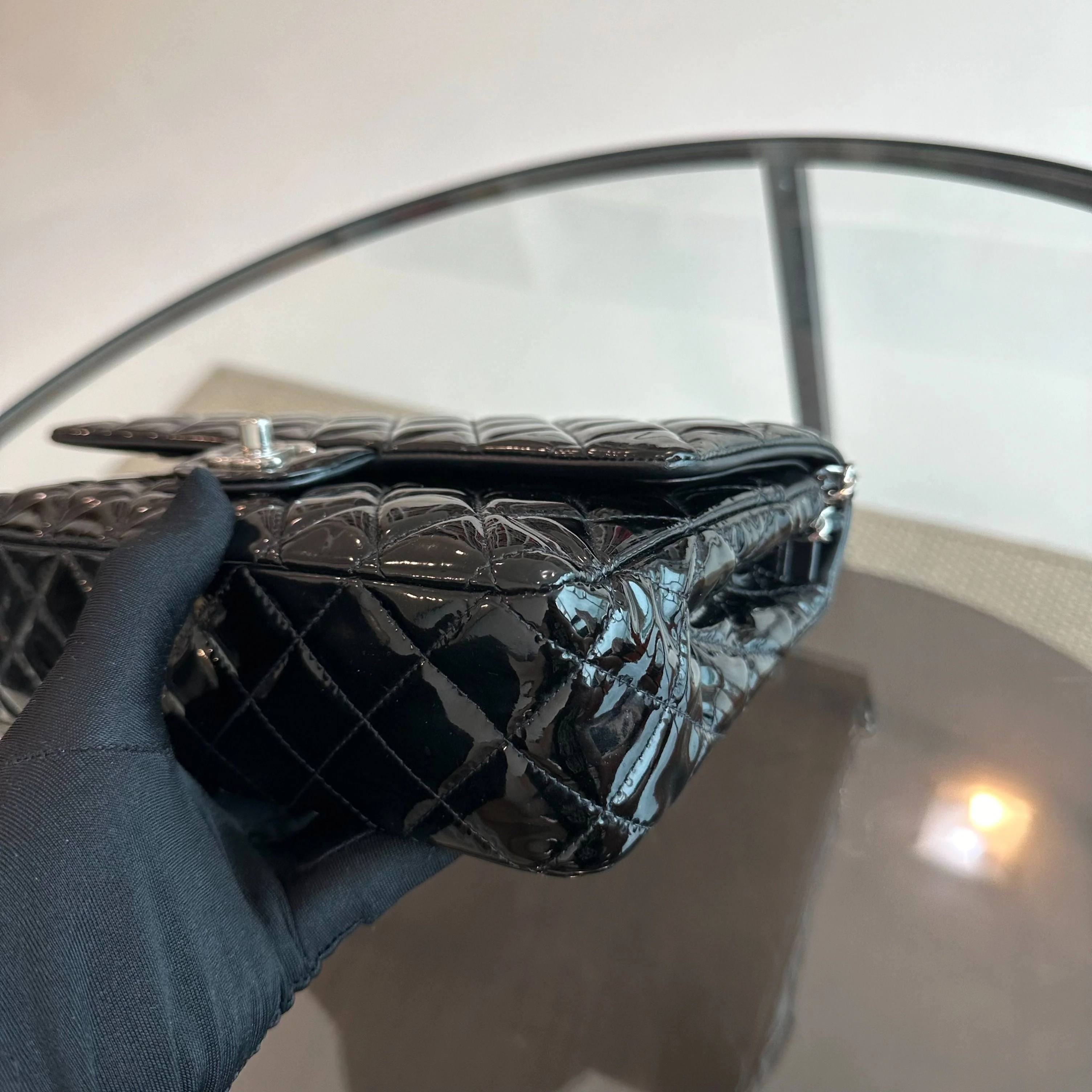 Chanel Classic Flap Medium Patent Leather Quilted Black No 19 - Best Luxury Designers