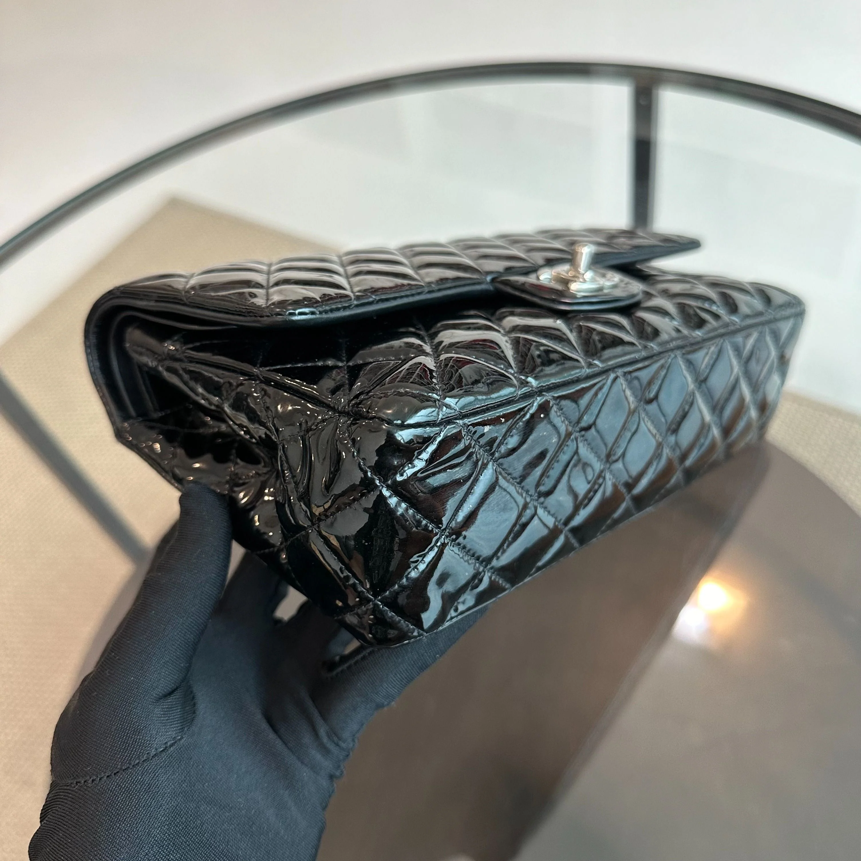 Chanel Classic Flap Medium Patent Leather Quilted Black No 19 - Best Luxury Designers