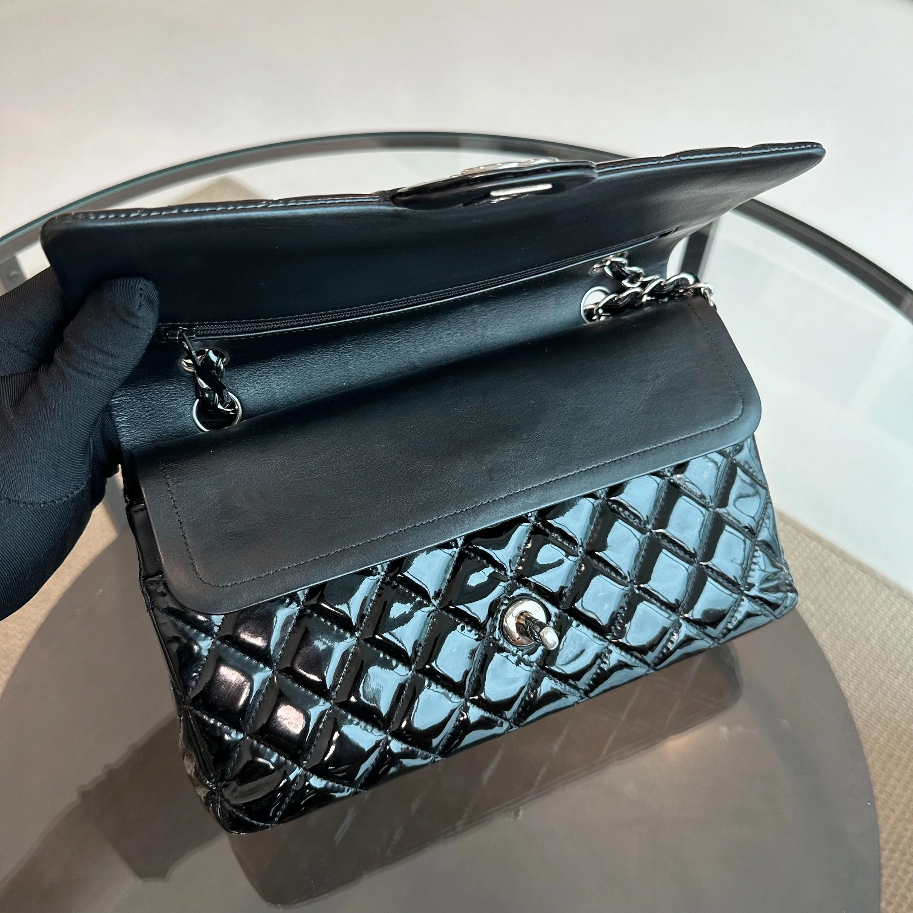 Chanel Classic Flap Medium Patent Leather Quilted Black No 19 - Best Luxury Designers