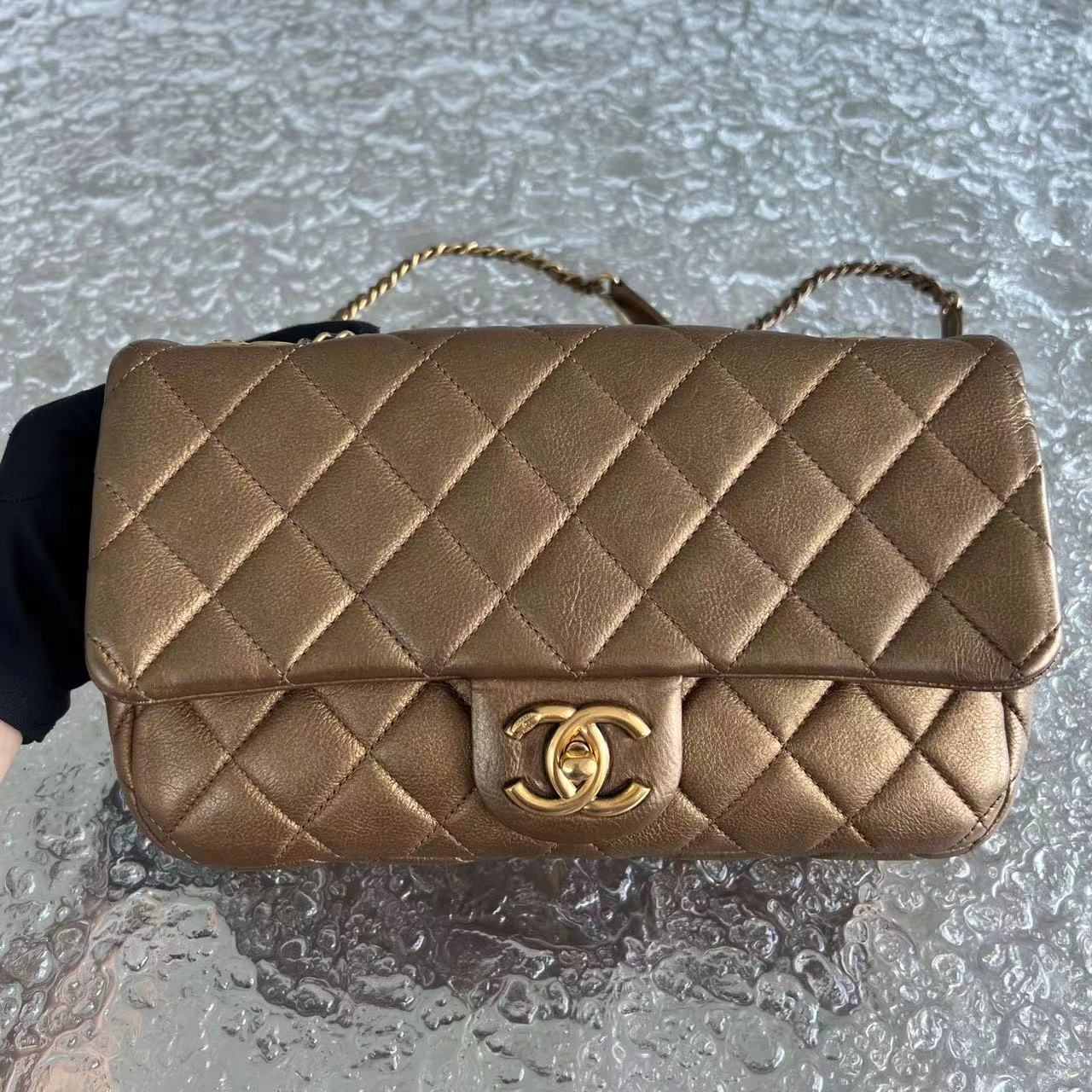 Chanel Classic Flap Seasonal Flap Medium 25CM Quilted Calfskin Bronze Golden Hardware Series 21 - Best Luxury Designers