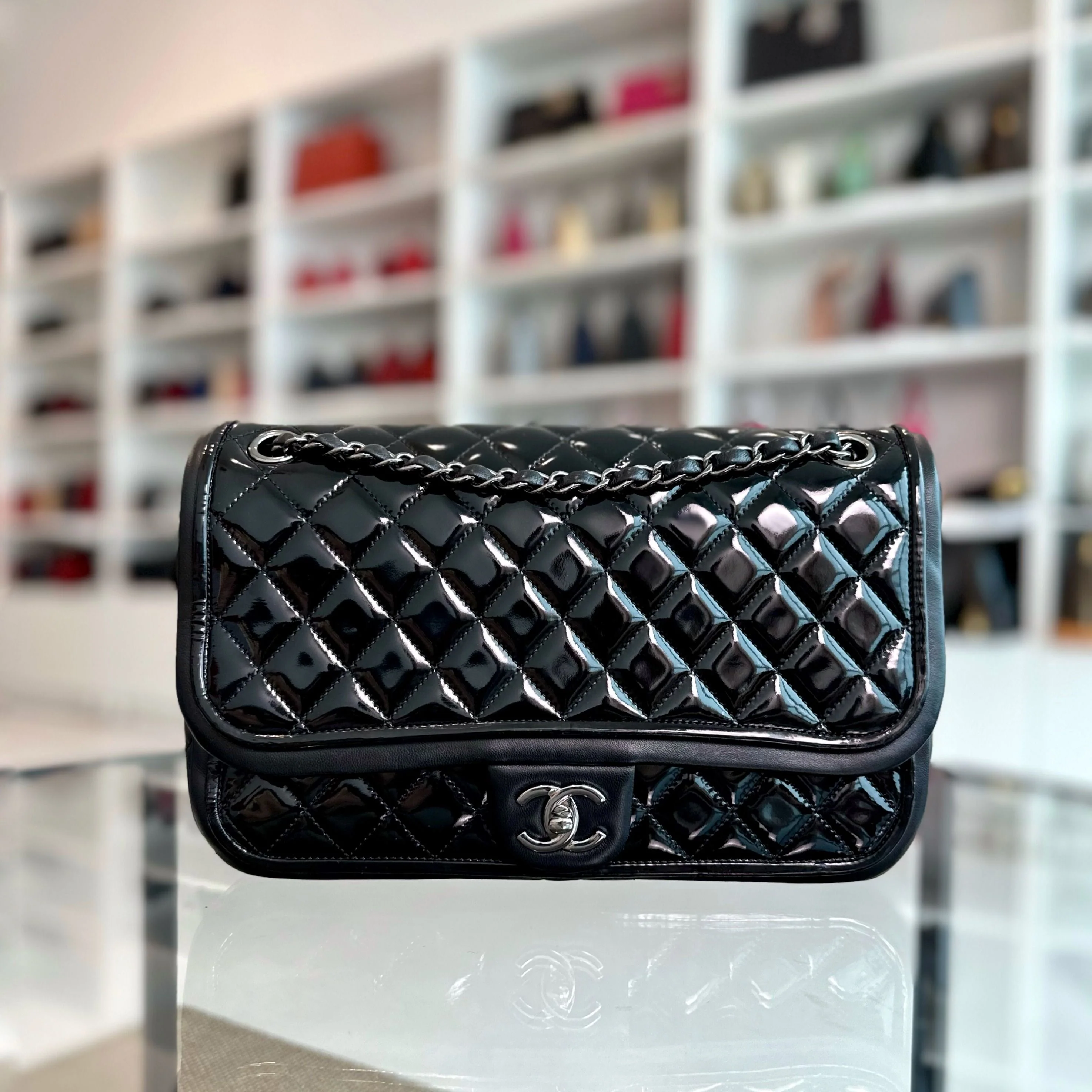 Chanel Classic Twist Timeless Jumbo Patent With Lambskin Black No 18 - Best Luxury Designers