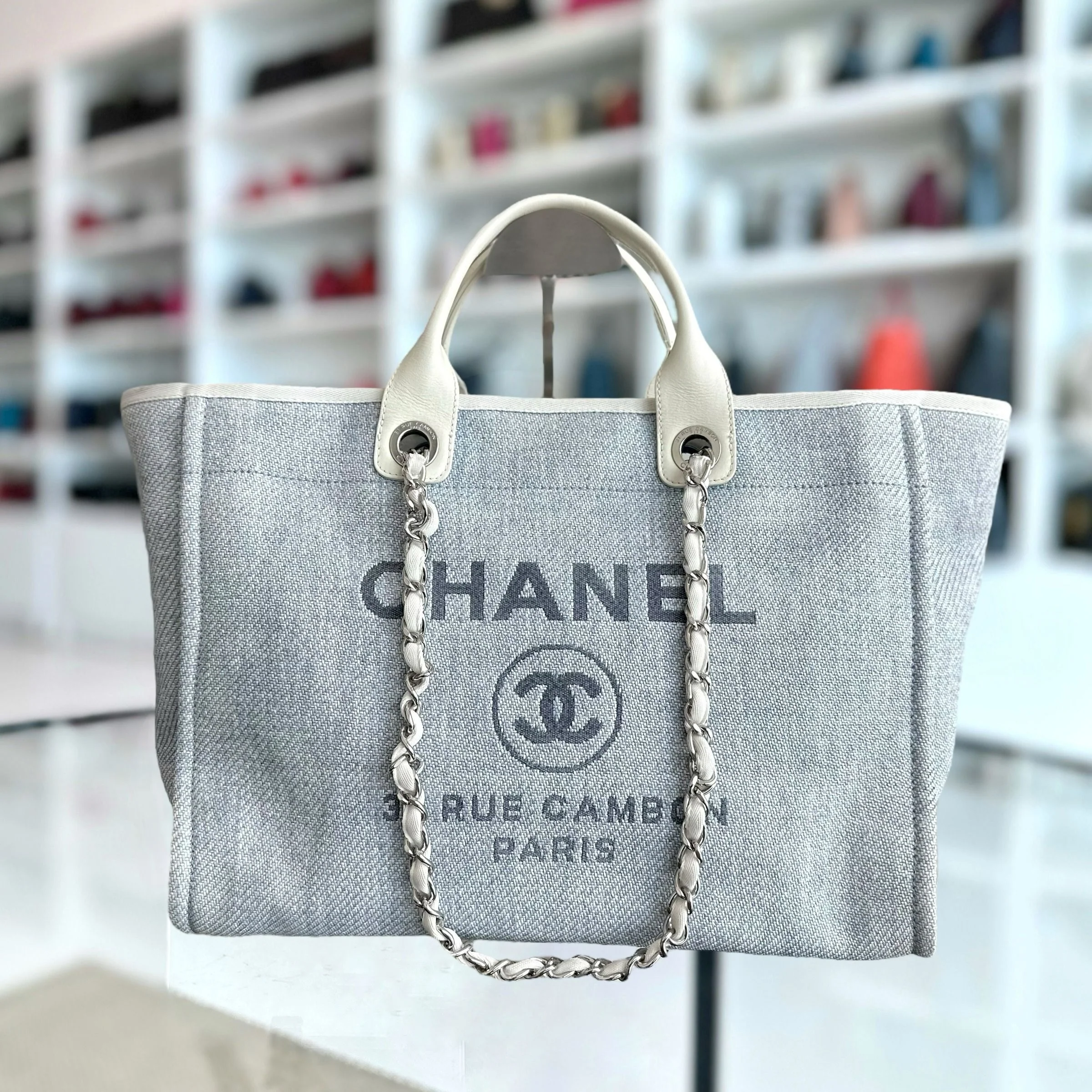 Chanel Deauville Large Light Blue Canvas SHW No 18 - Best Luxury Designers