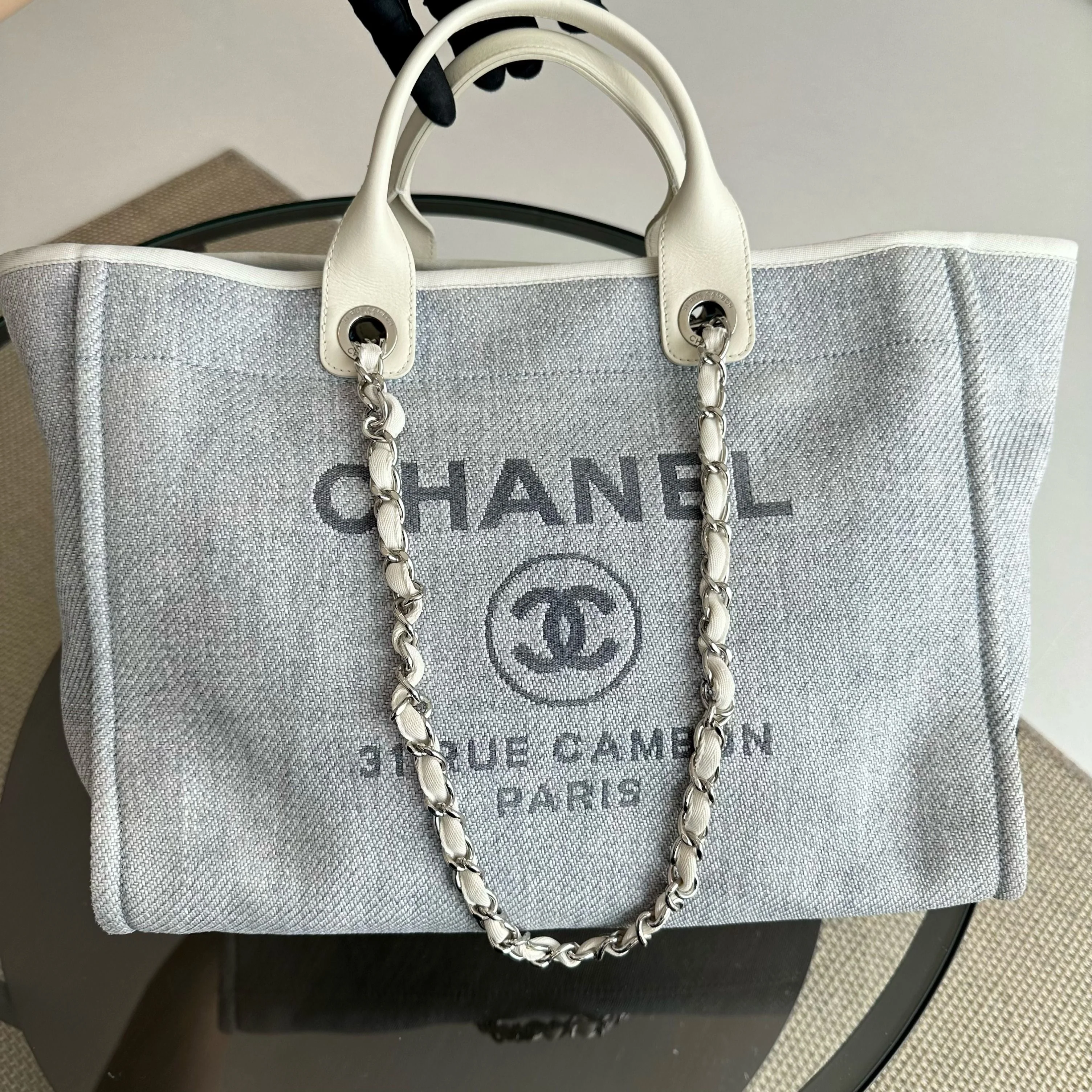 Chanel Deauville Large Light Blue Canvas SHW No 18 - Best Luxury Designers