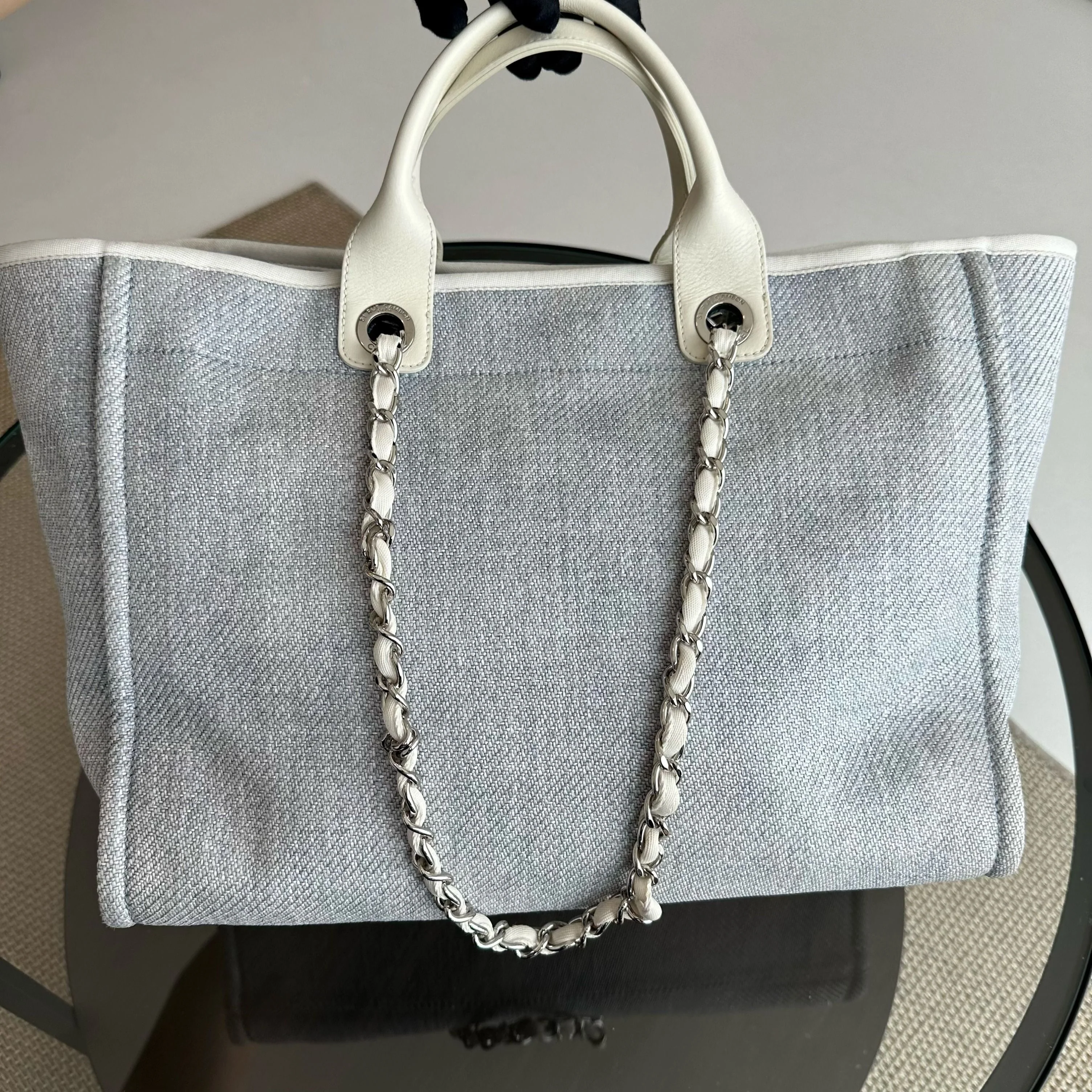 Chanel Deauville Large Light Blue Canvas SHW No 18 - Best Luxury Designers