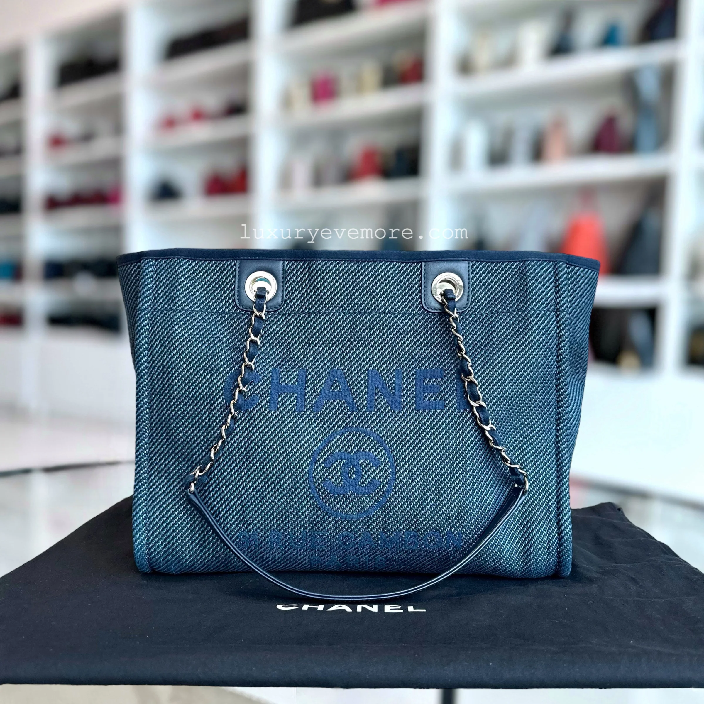 Chanel Deauville Small Tote Blue Canvas Silver Hardware Series 30 - Best Luxury Designers