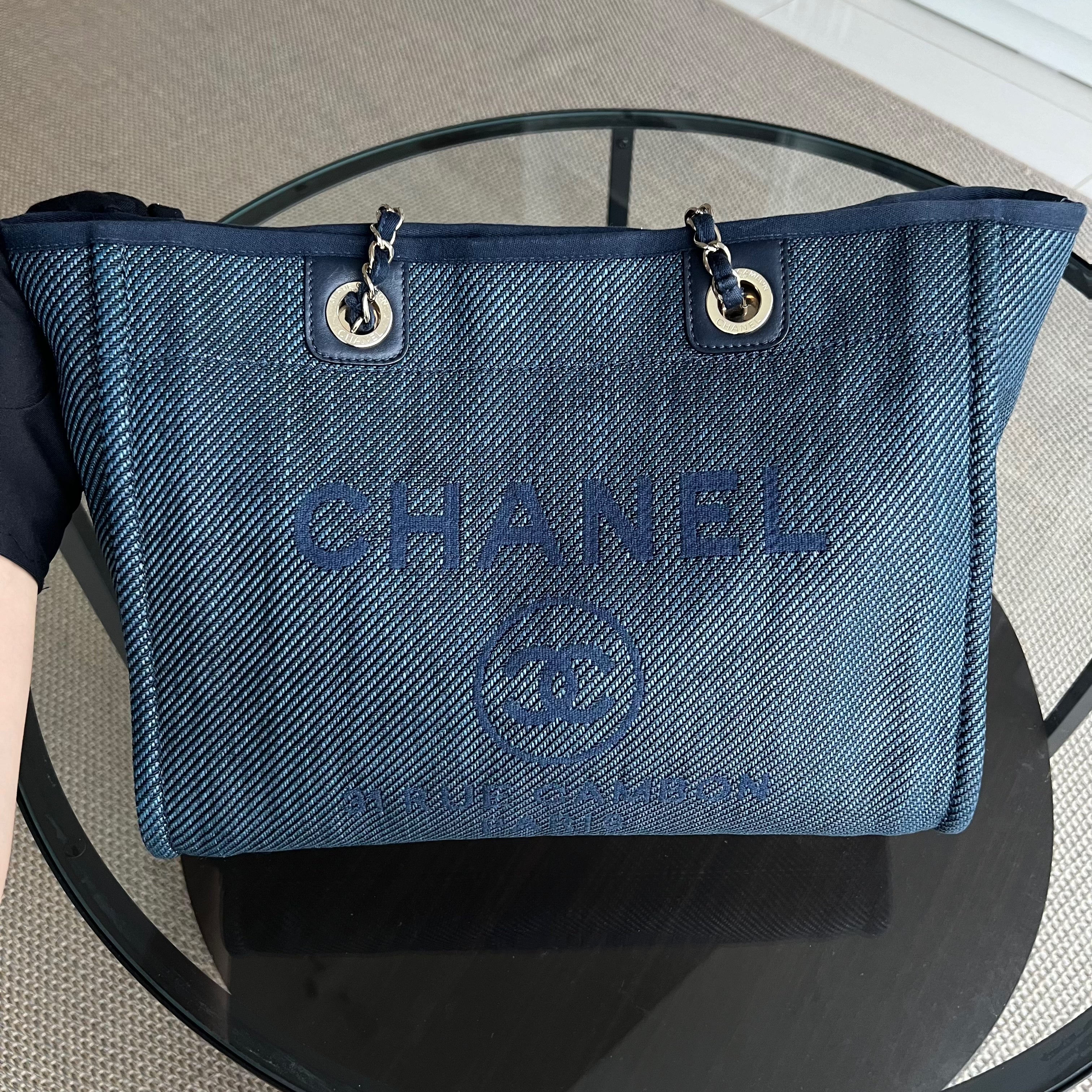 Chanel Deauville Small Tote Blue Canvas Silver Hardware Series 30 - Best Luxury Designers