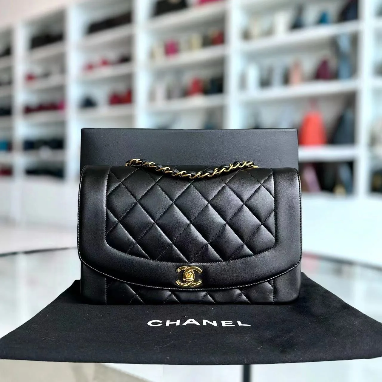 Chanel Diana Medium Quilted Lambskin Black Golden Hardware Series 3 - Best Luxury Designers