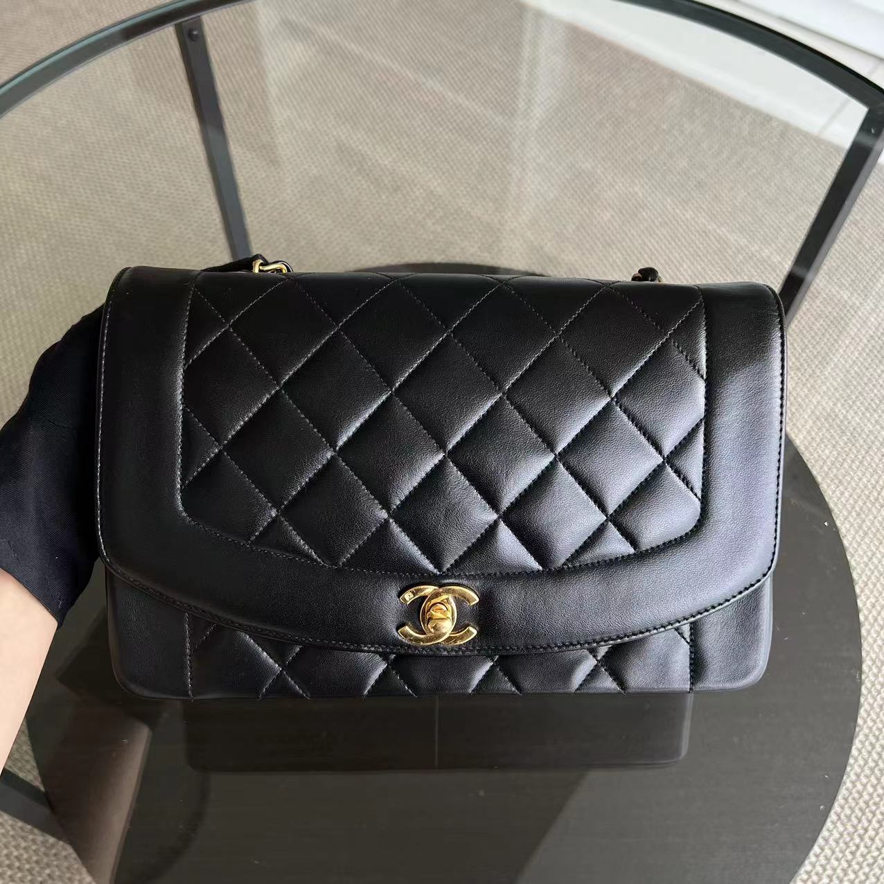 Chanel Diana Medium Quilted Lambskin Black Golden Hardware Series 3 - Best Luxury Designers