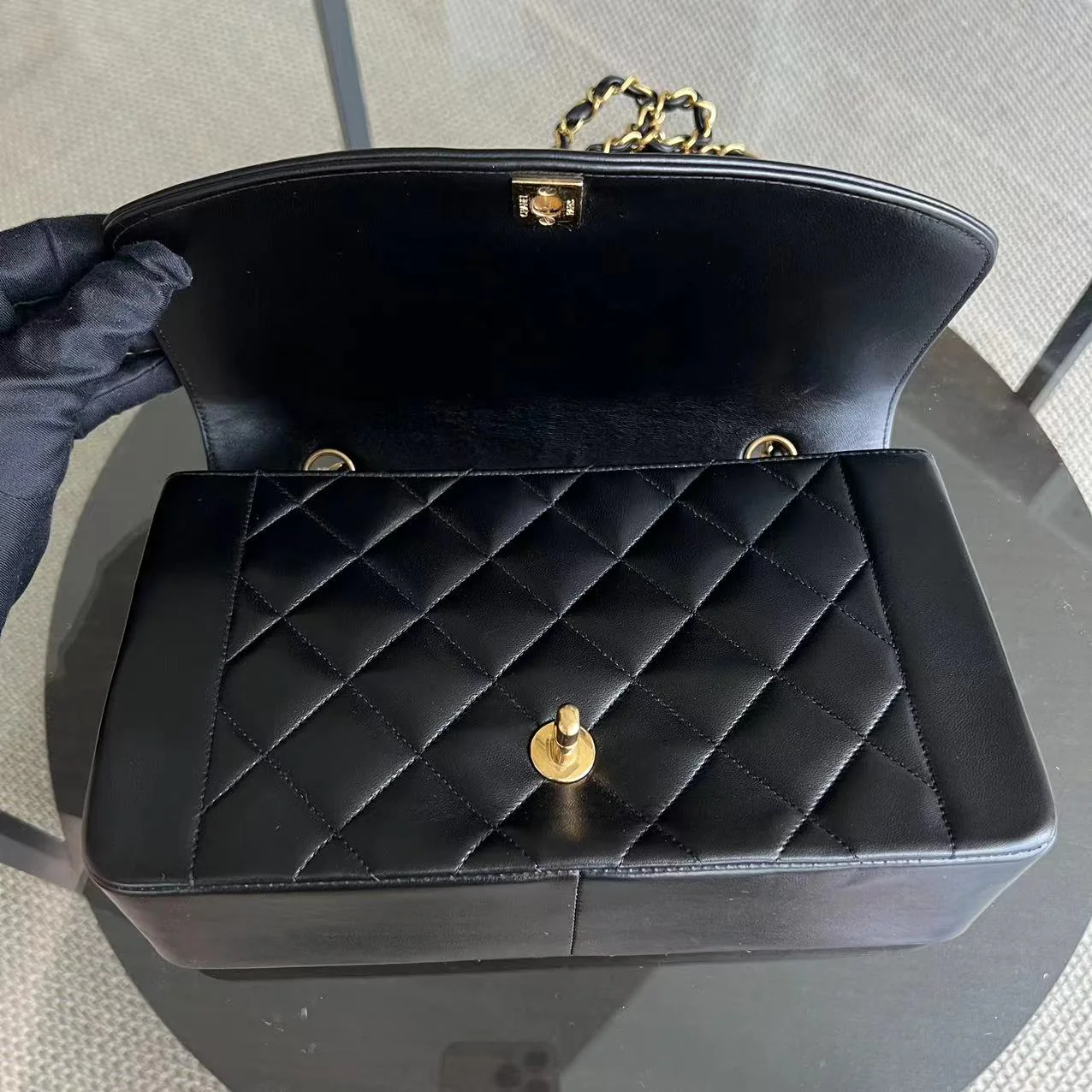 Chanel Diana Medium Quilted Lambskin Black Golden Hardware Series 3 - Best Luxury Designers