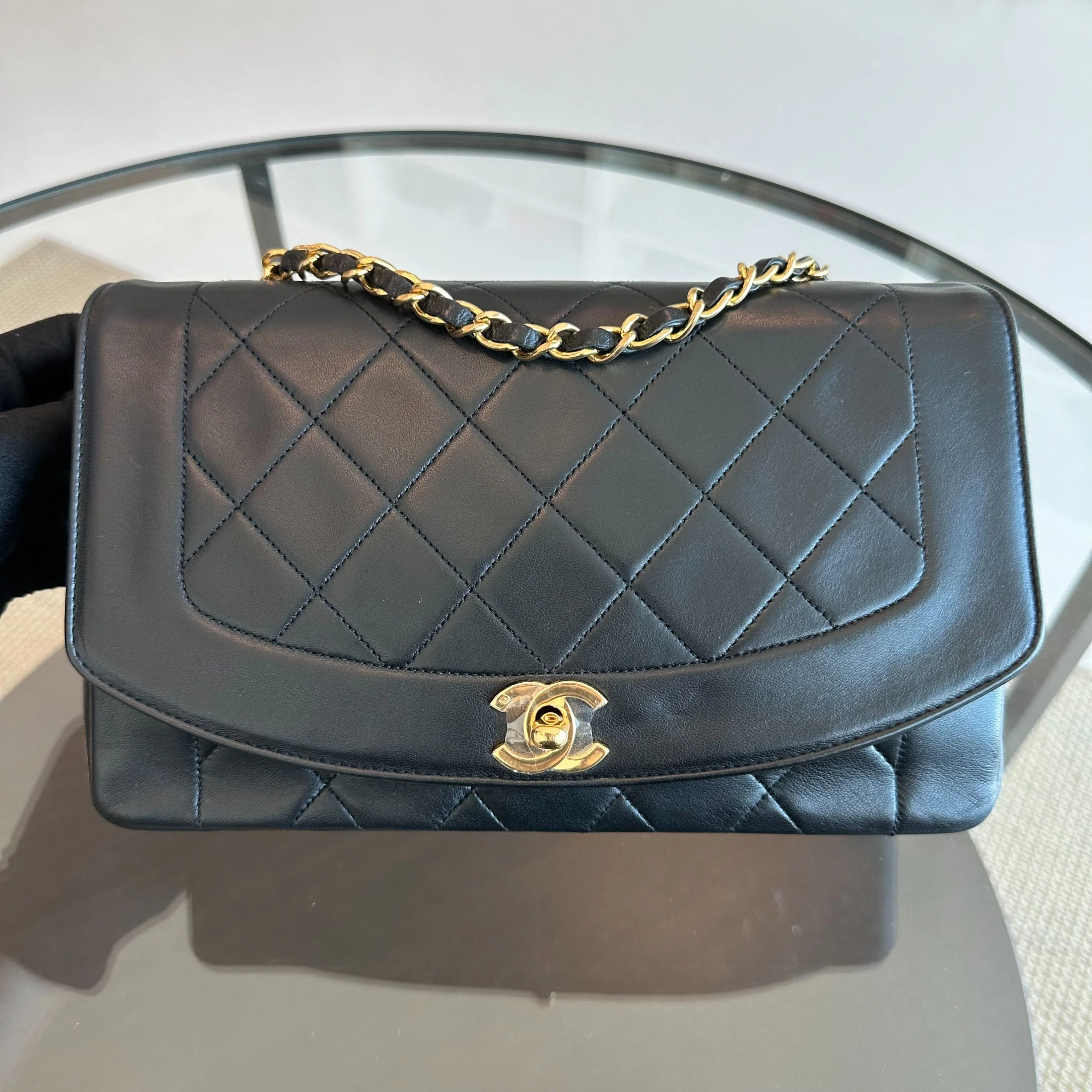 Chanel Diana Medium Vintage 24K Gold Flap Quilted Lambskin Black GHW No 1 - Best Luxury Designers