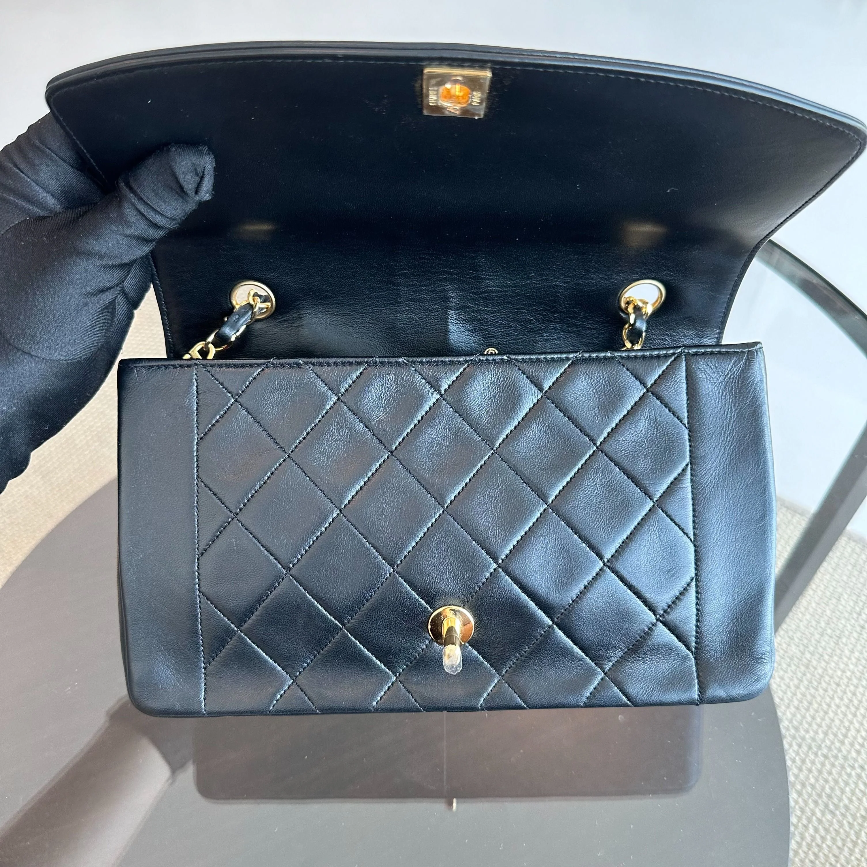Chanel Diana Medium Vintage 24K Gold Flap Quilted Lambskin Black GHW No 1 - Best Luxury Designers