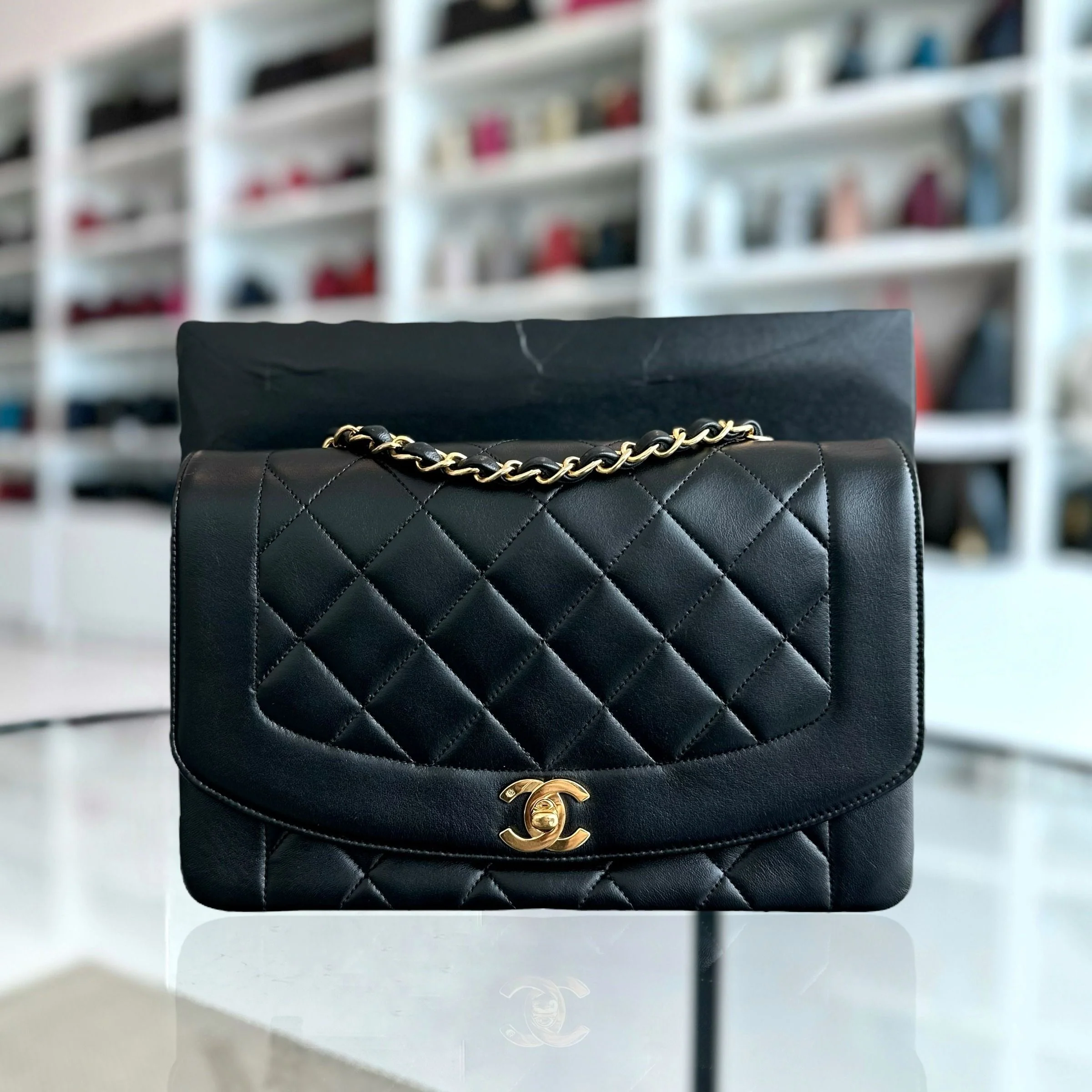 Chanel Diana Medium Vintage 24K Gold Quilted Lambskin Flap Black GHW No 2 - Best Luxury Designers