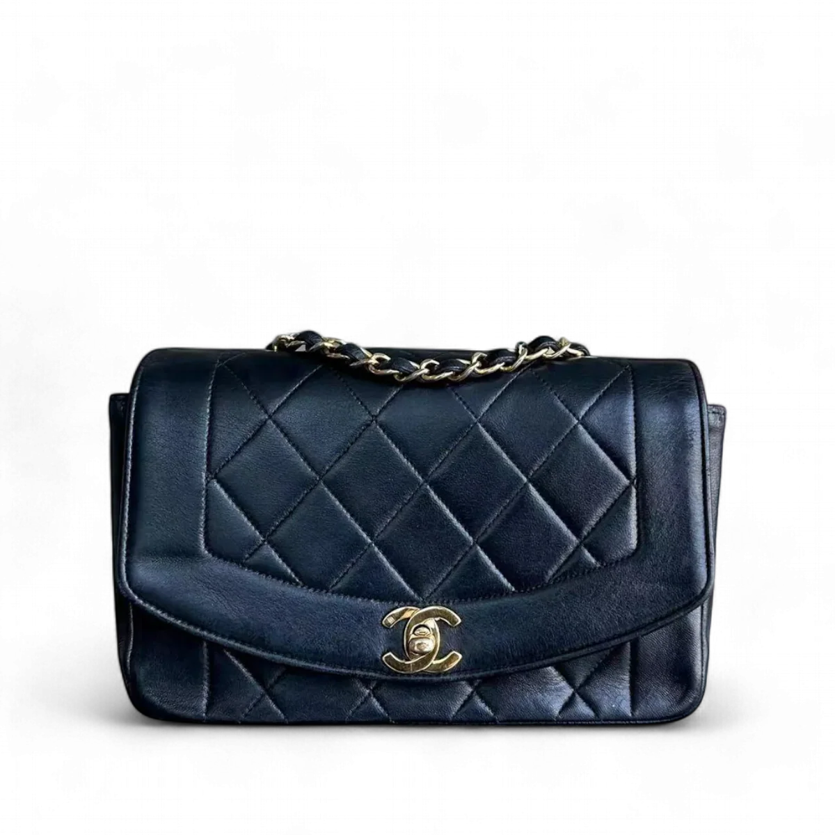 Diana Small 23CM Vintage Quilted Lambskin Black Golden Hardware Series 2