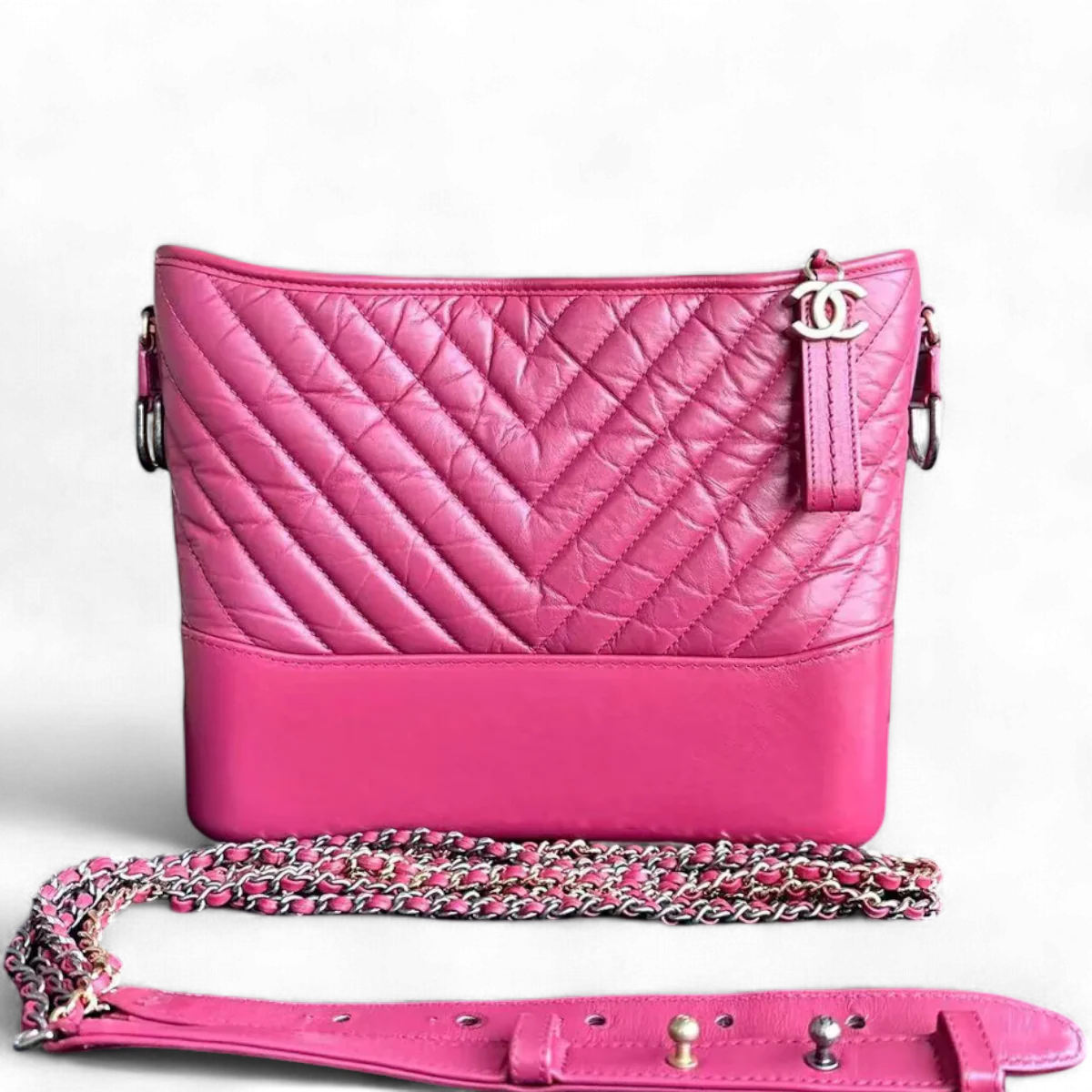 Gabrielle Medium 27CM Chevron Calfskin Hot Pink Two-tone Hardware