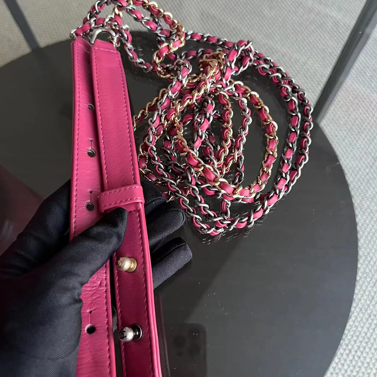 Chanel Gabrielle Medium 27CM Chevron Calfskin Hot Pink Two-tone Hardware Series 26 - Best Luxury Designers