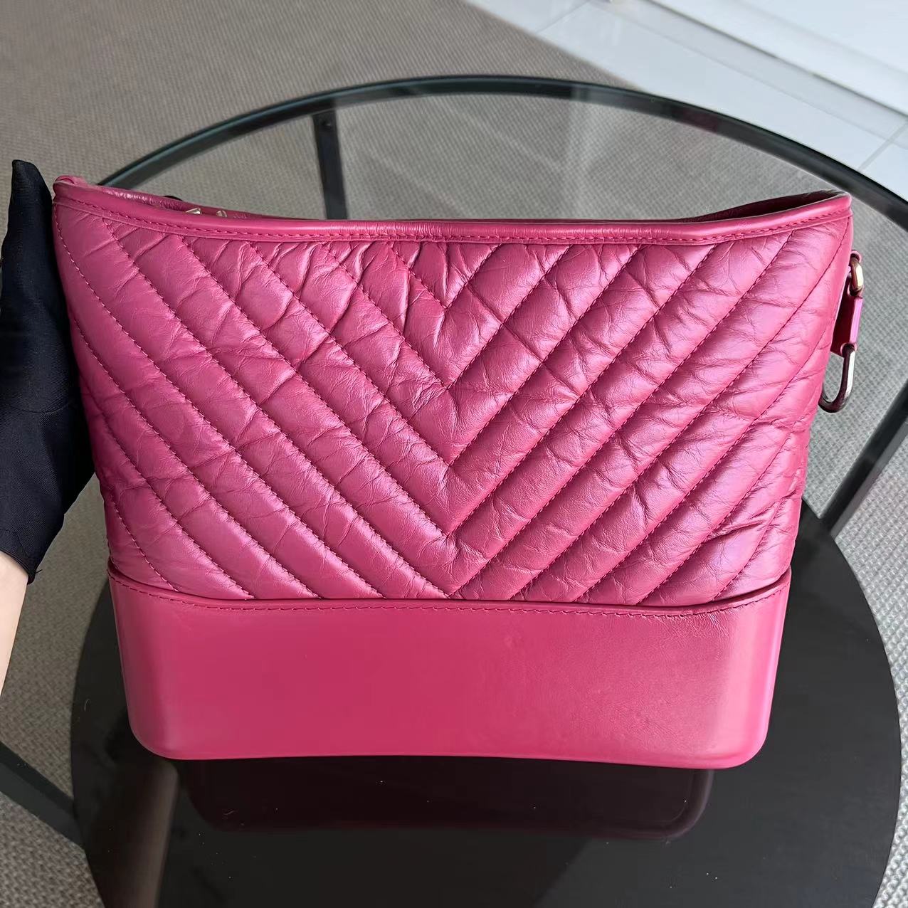 Chanel Gabrielle Medium 27CM Chevron Calfskin Hot Pink Two-tone Hardware Series 26 - Best Luxury Designers