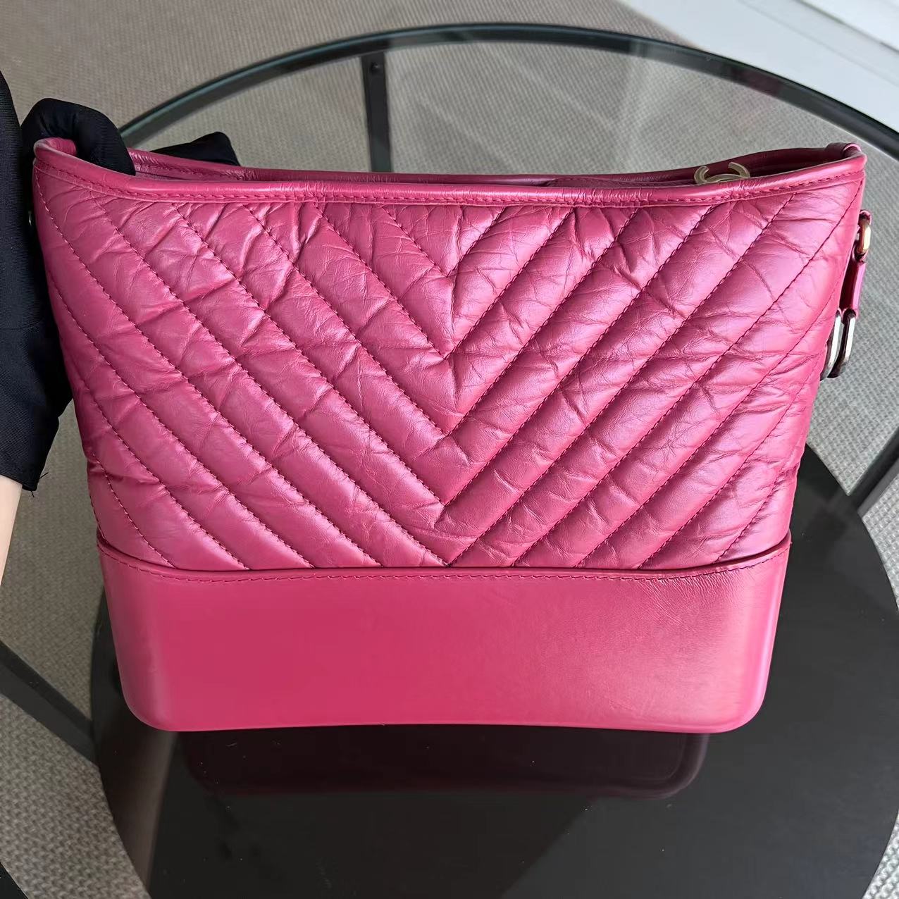 Chanel Gabrielle Medium 27CM Chevron Calfskin Hot Pink Two-tone Hardware Series 26 - Best Luxury Designers