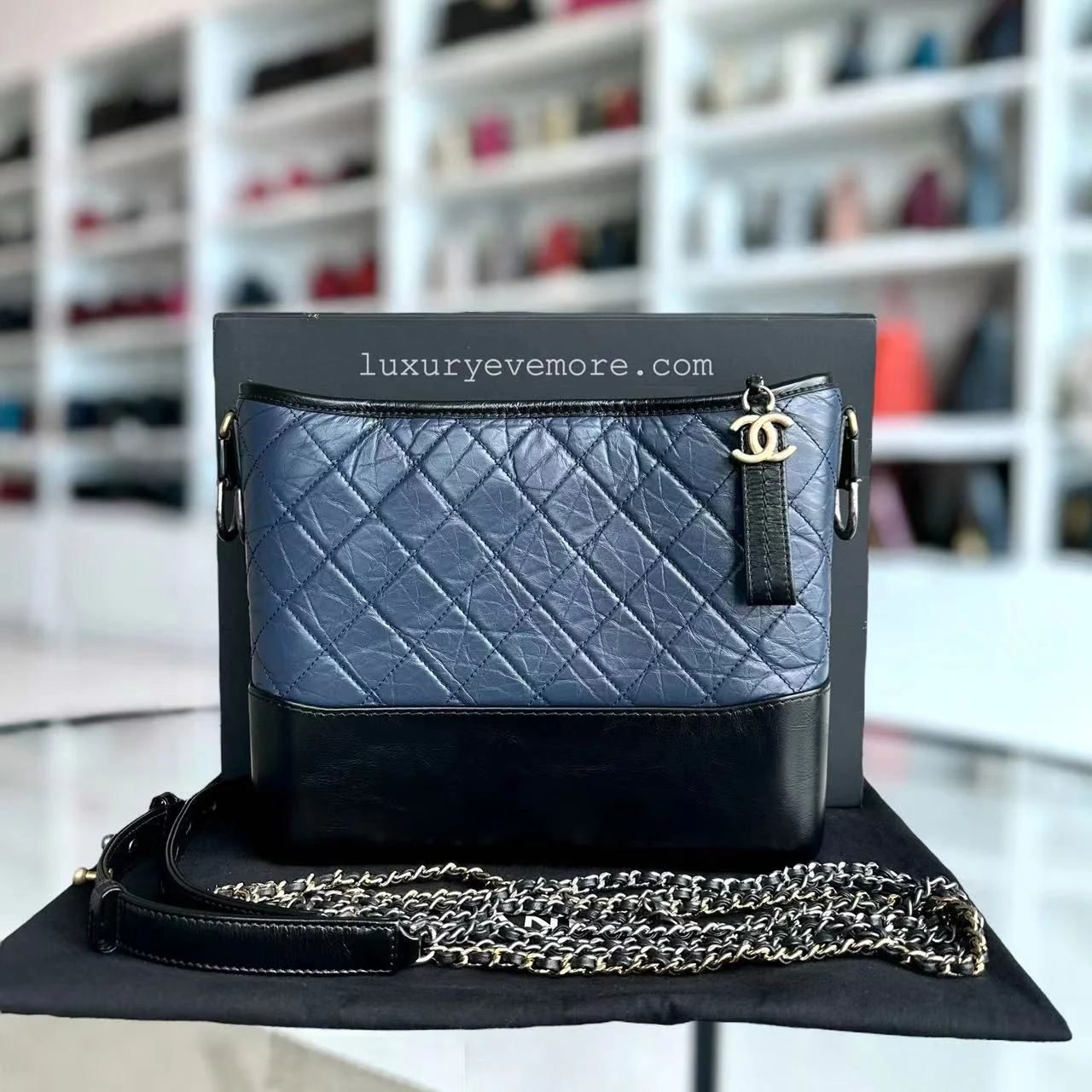 Chanel Gabrielle Medium Quilted Calfskin Blue Black Two-Tone Hardware Series 26 - Best Luxury Designers