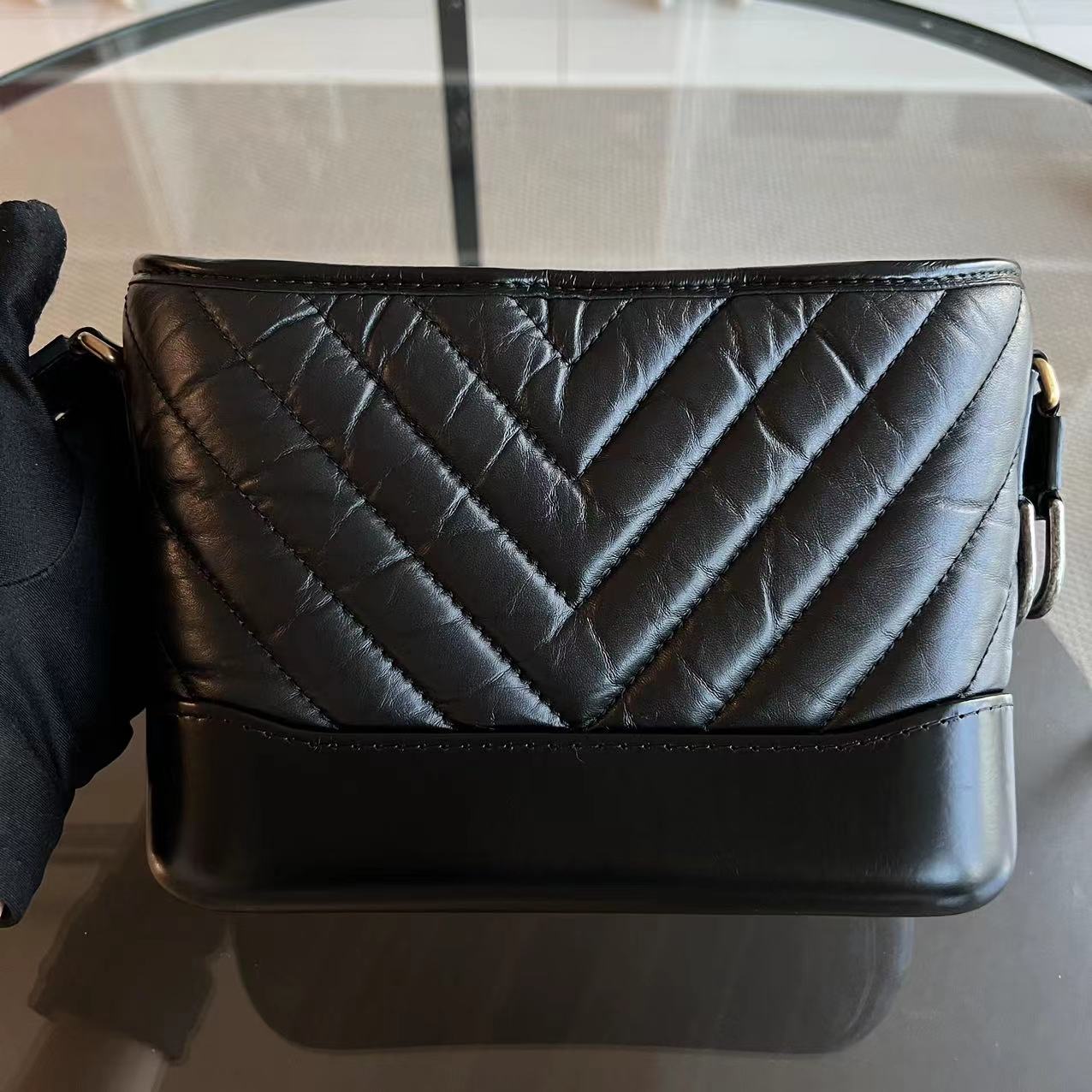 Chanel Gabrielle Small Hobo Chevron Calfskin Black GHW No 26 - Best Luxury Designers