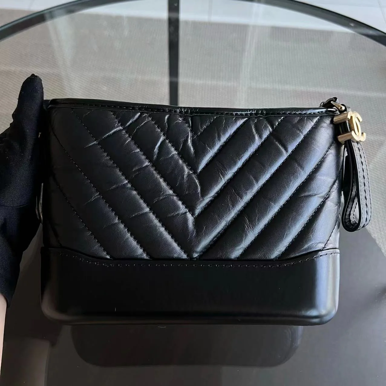 Chanel Gabrielle Small Hobo Chevron Calfskin Black GHW No 26 - Best Luxury Designers