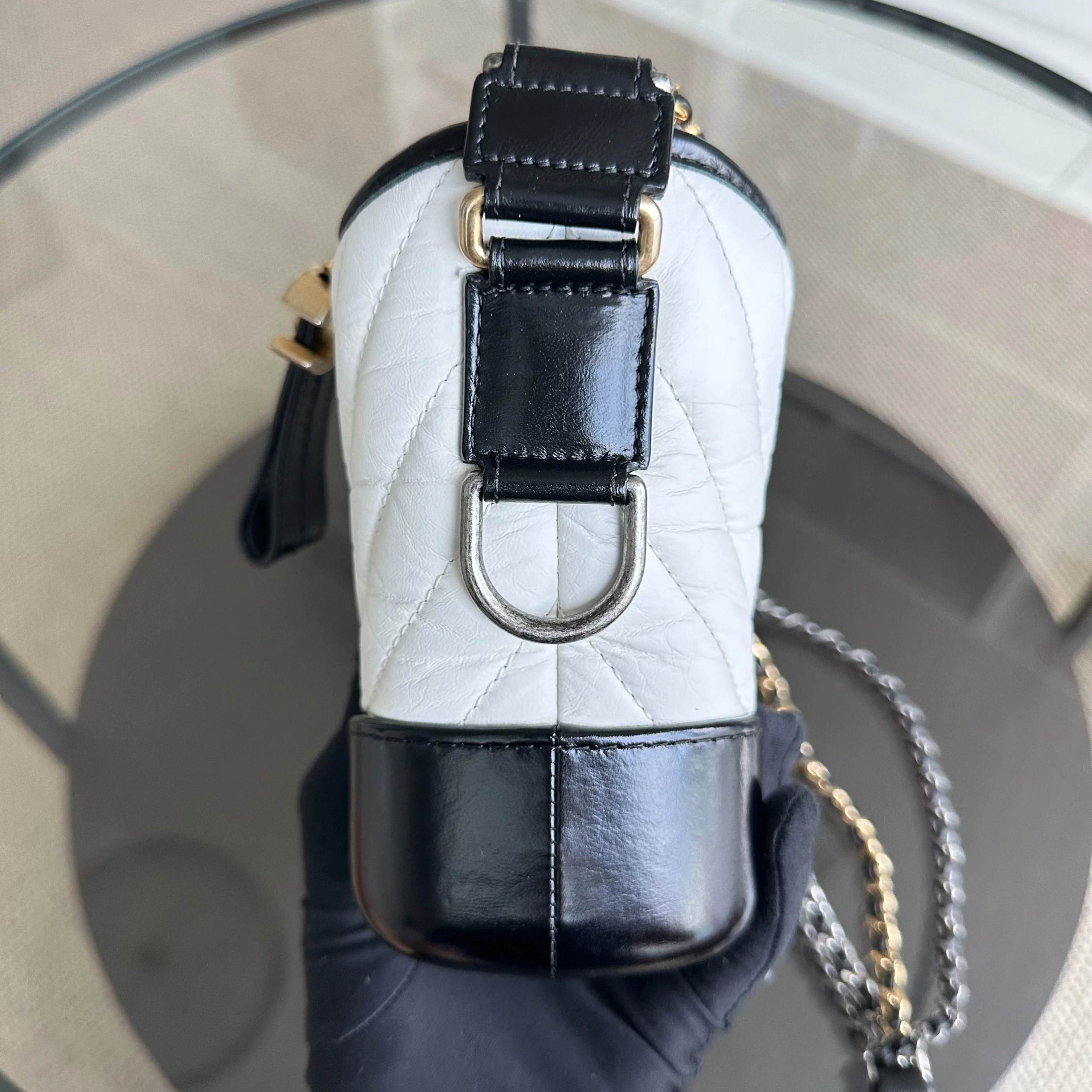 Chanel Gabrielle Small Hobo Chevron Calfskin White Black Two-Tone GHW No 27 - Best Luxury Designers
