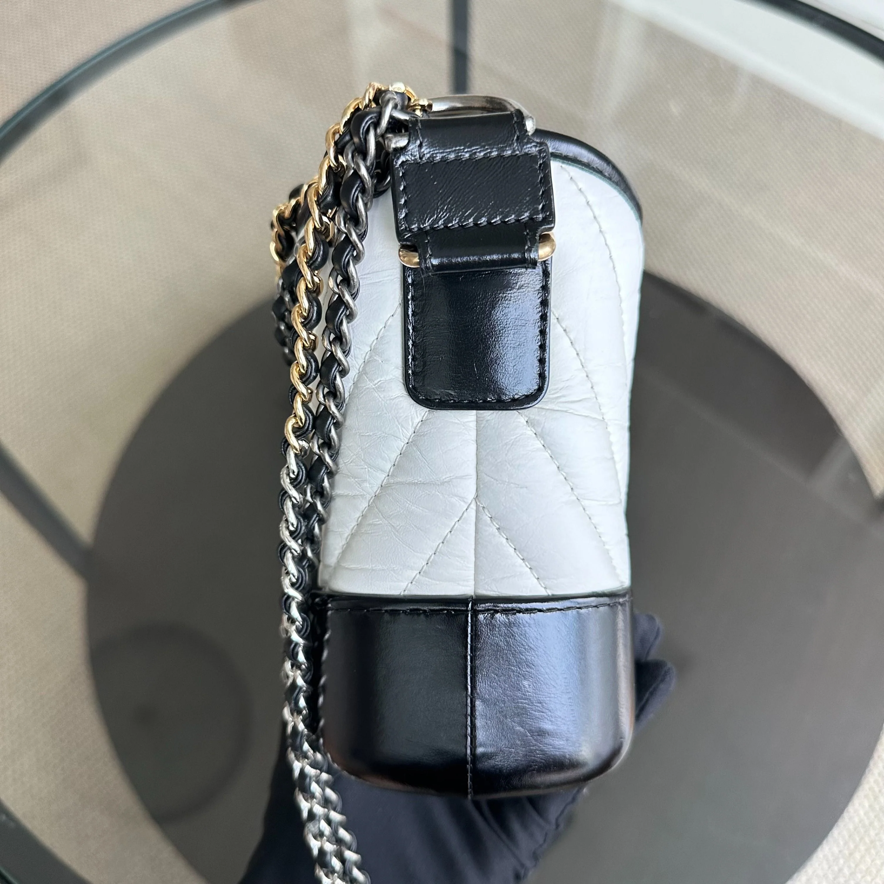 Chanel Gabrielle Small Hobo Chevron Calfskin White Black Two-Tone GHW No 27 - Best Luxury Designers