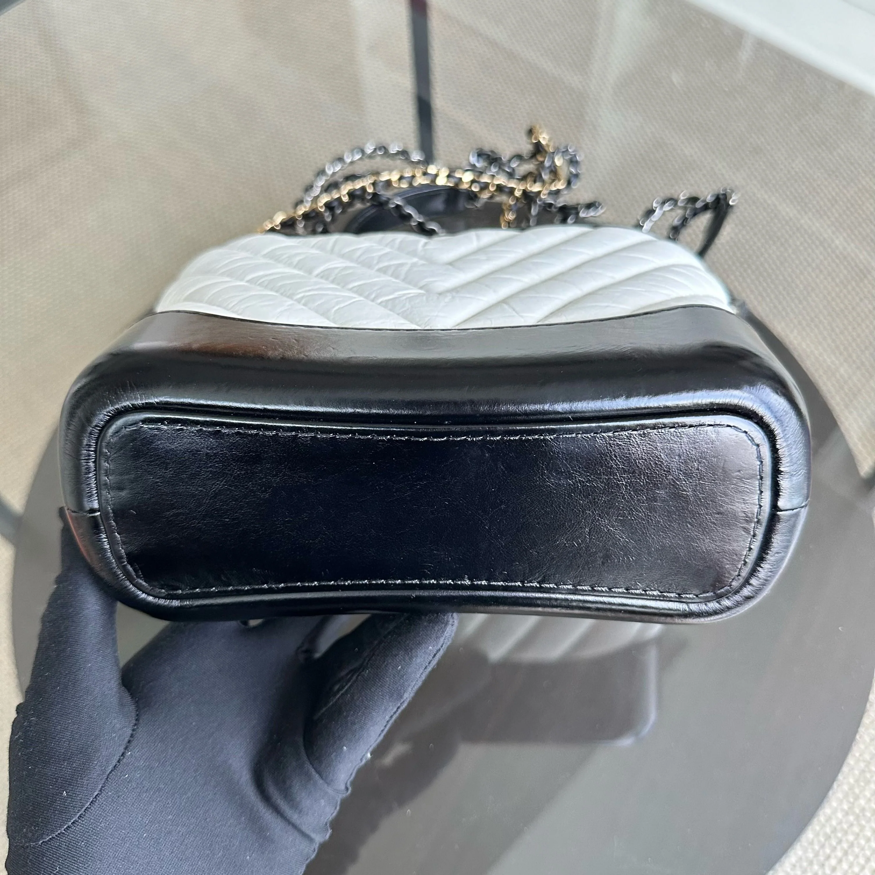 Chanel Gabrielle Small Hobo Chevron Calfskin White Black Two-Tone GHW No 27 - Best Luxury Designers