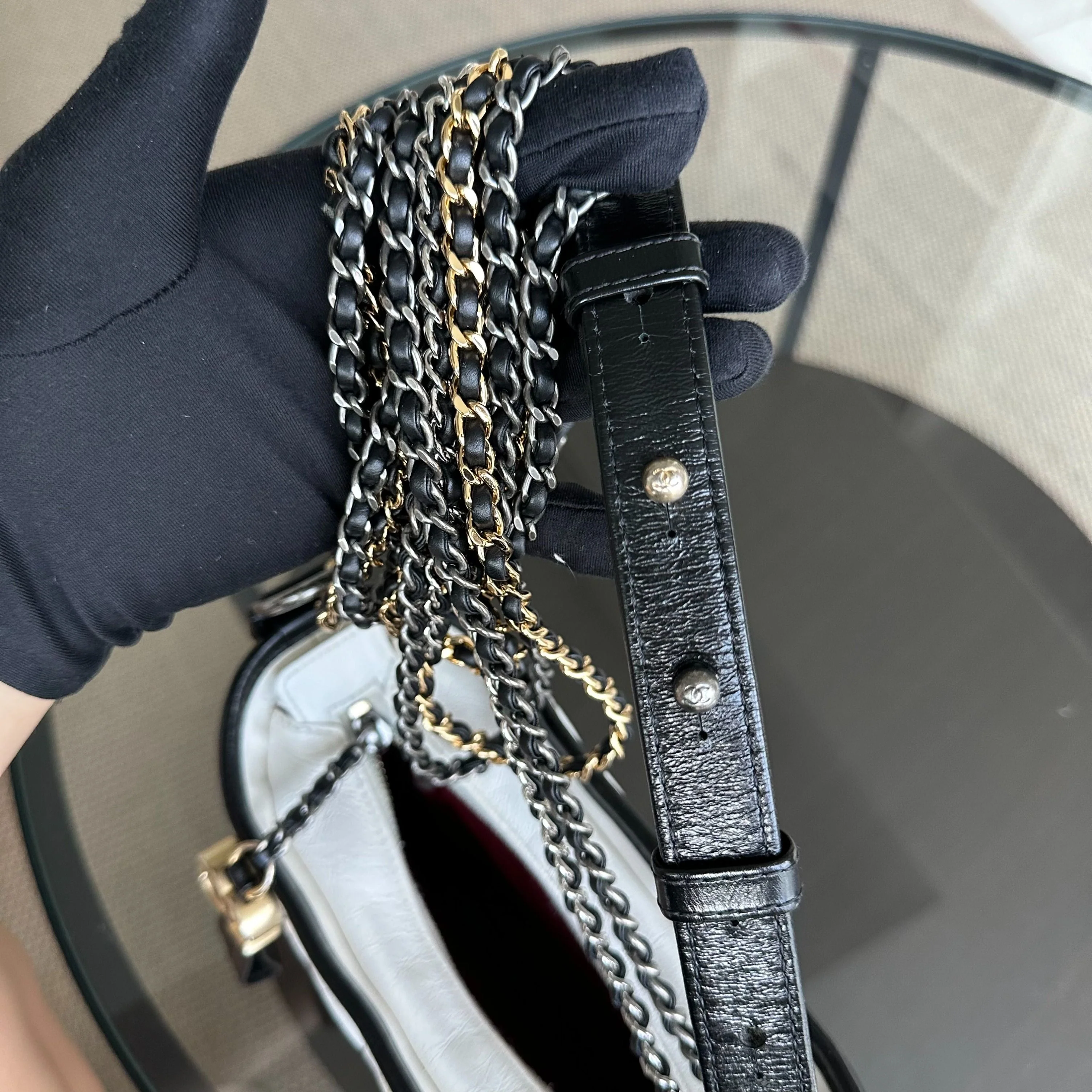 Chanel Gabrielle Small Hobo Chevron Calfskin White Black Two-Tone GHW No 27 - Best Luxury Designers