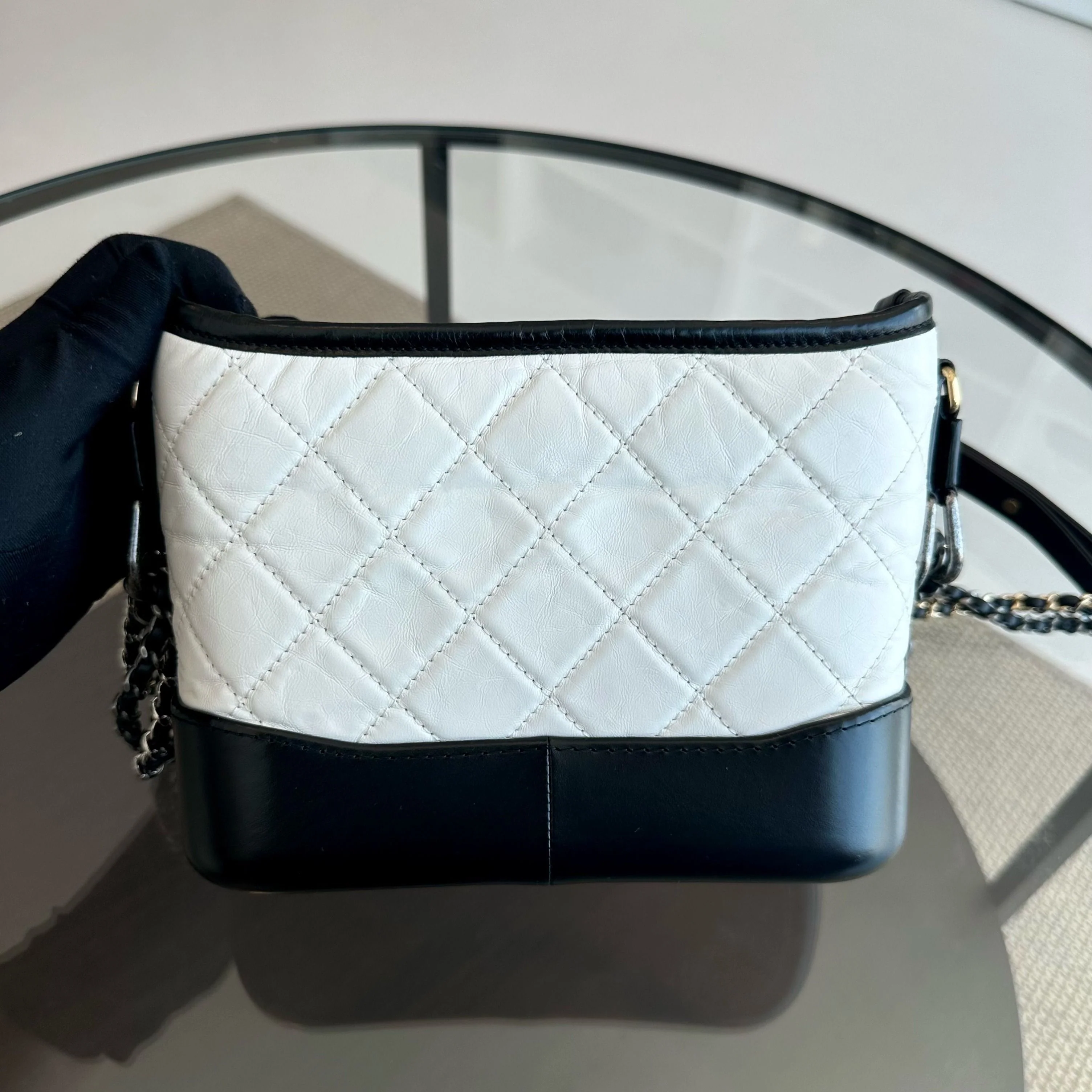 Chanel Gabrielle Small Hobo Quilted Aged Calfskin White Black No 23 - Best Luxury Designers