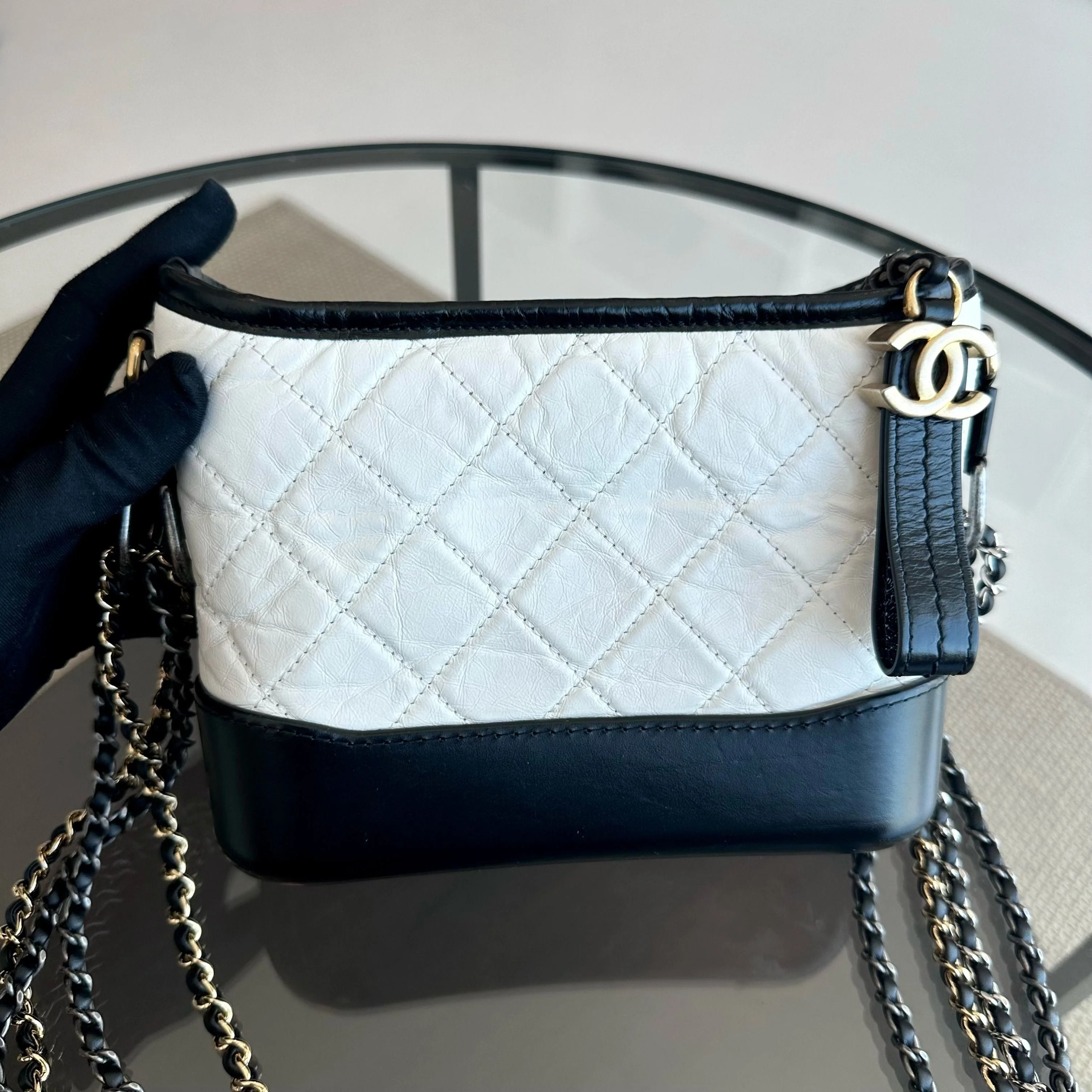 Chanel Gabrielle Small Hobo Quilted Aged Calfskin White Black No 23 - Best Luxury Designers