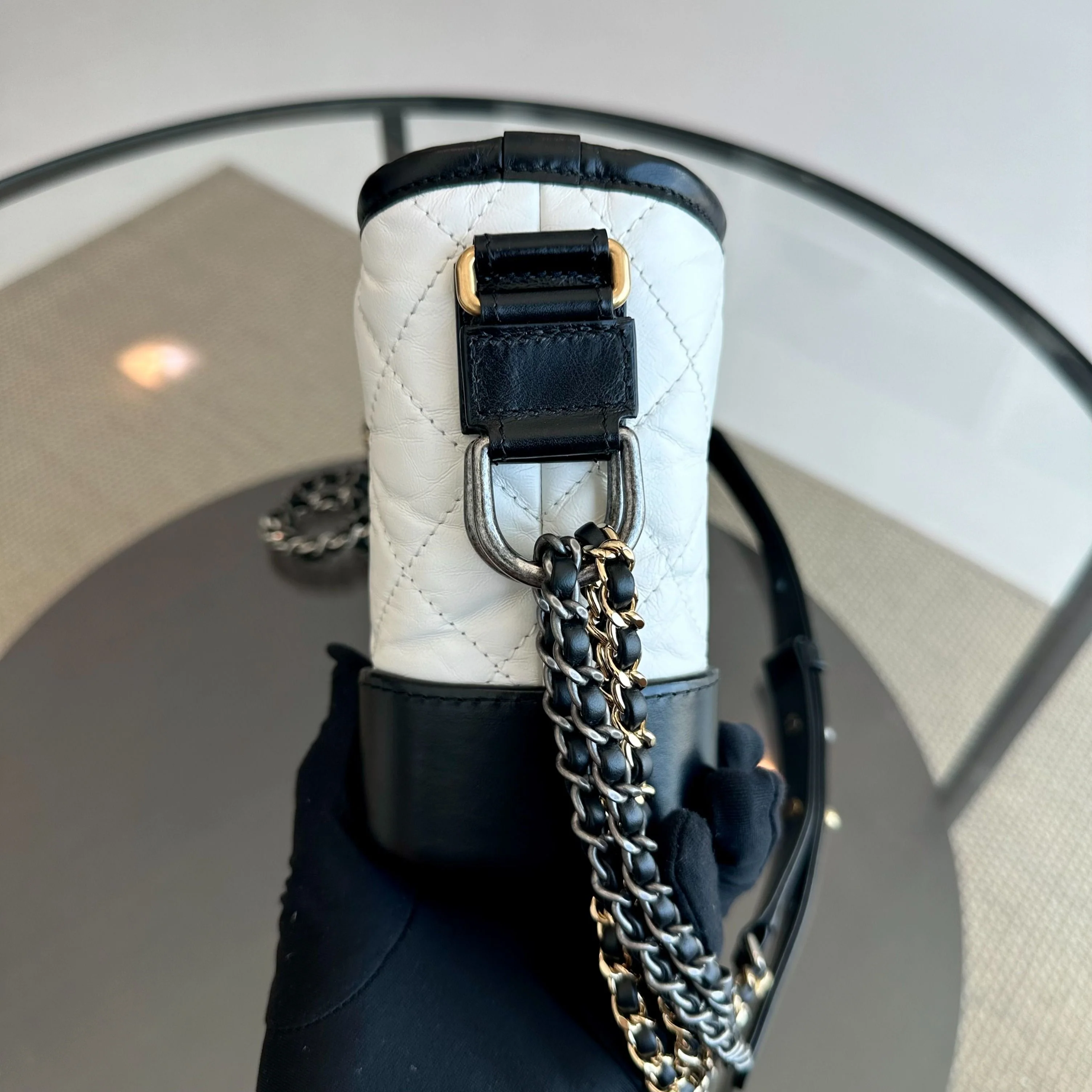 Chanel Gabrielle Small Hobo Quilted Aged Calfskin White Black No 23 - Best Luxury Designers