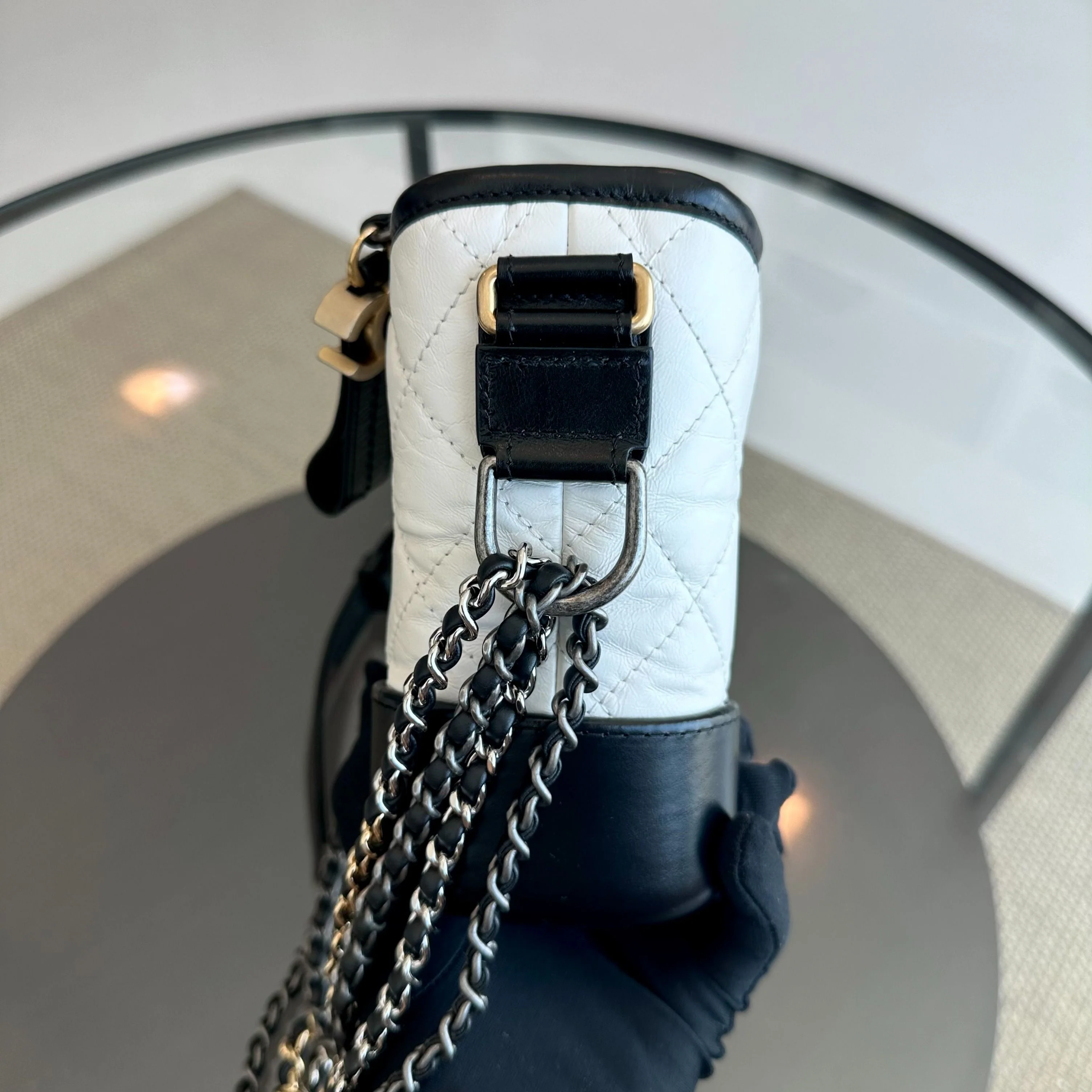 Chanel Gabrielle Small Hobo Quilted Aged Calfskin White Black No 23 - Best Luxury Designers