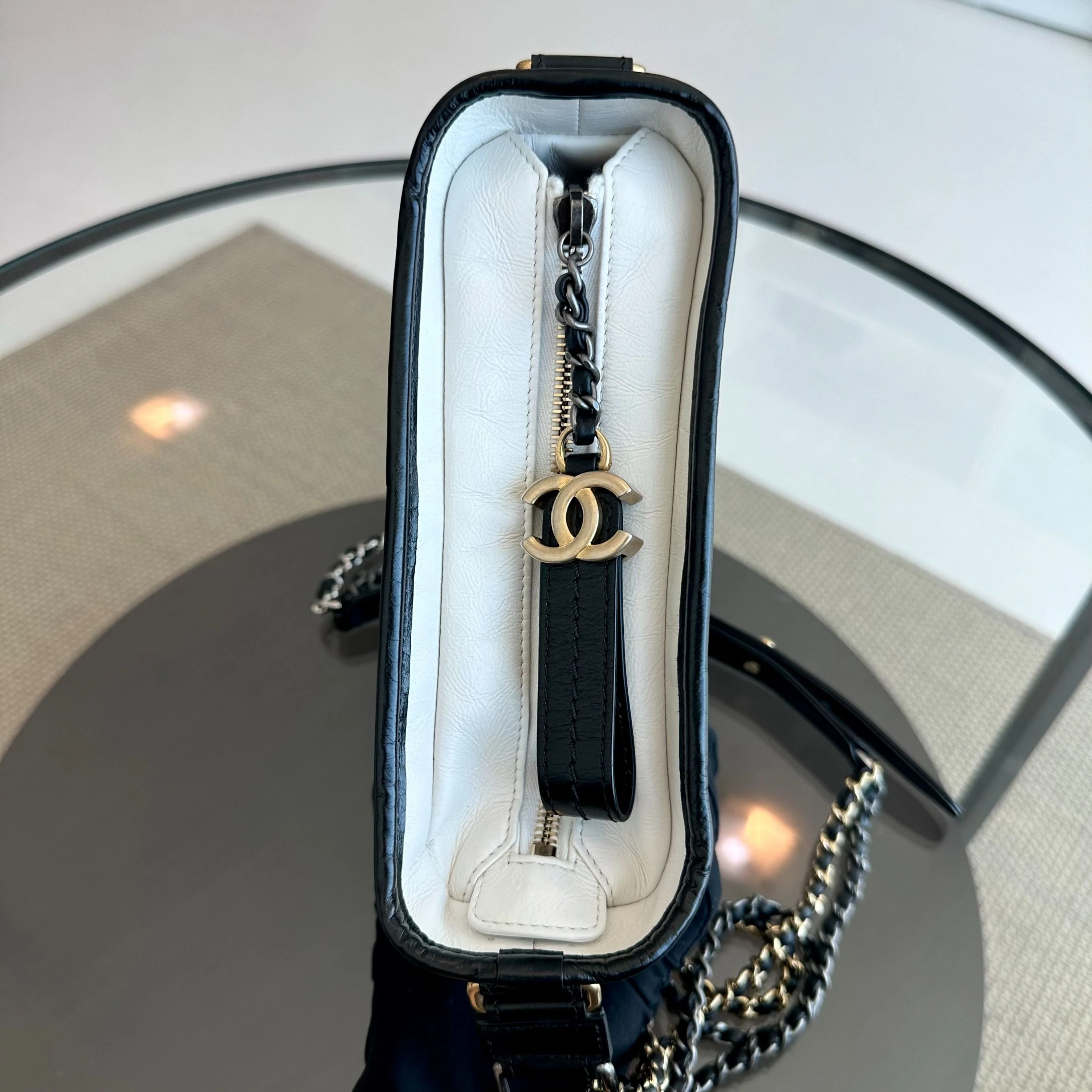 Chanel Gabrielle Small Hobo Quilted Aged Calfskin White Black No 23 - Best Luxury Designers