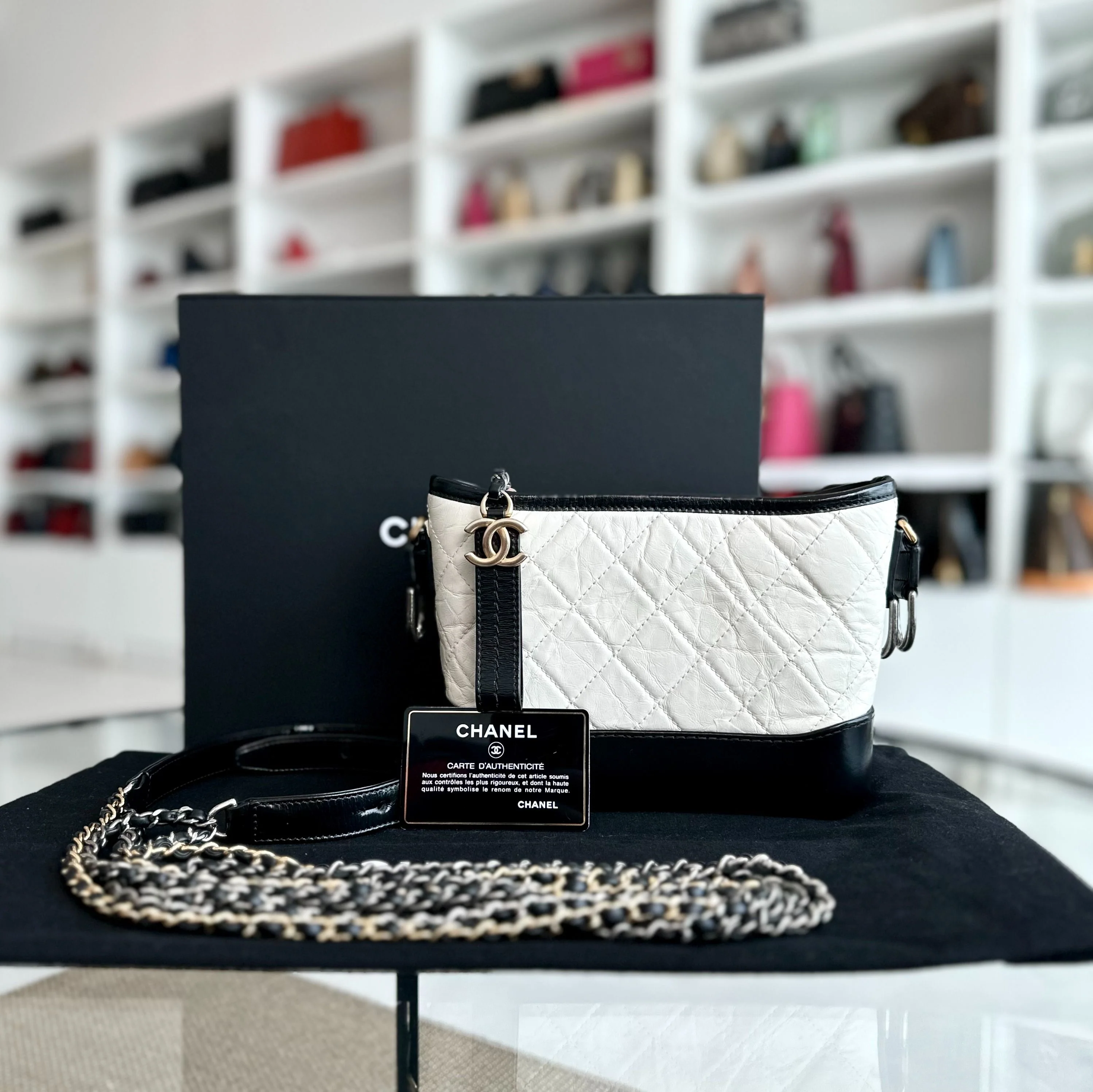 Chanel Gabrielle Small Hobo Quilted Aged Calfskin White Black No 26 - Best Luxury Designers