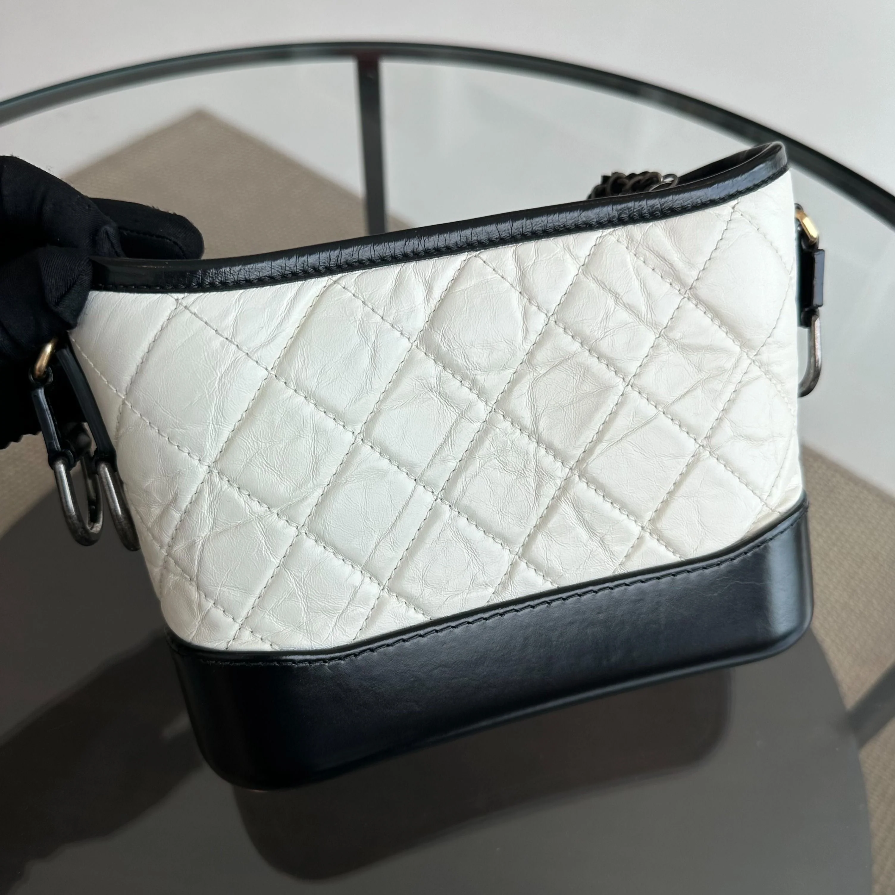 Chanel Gabrielle Small Hobo Quilted Aged Calfskin White Black No 26 - Best Luxury Designers