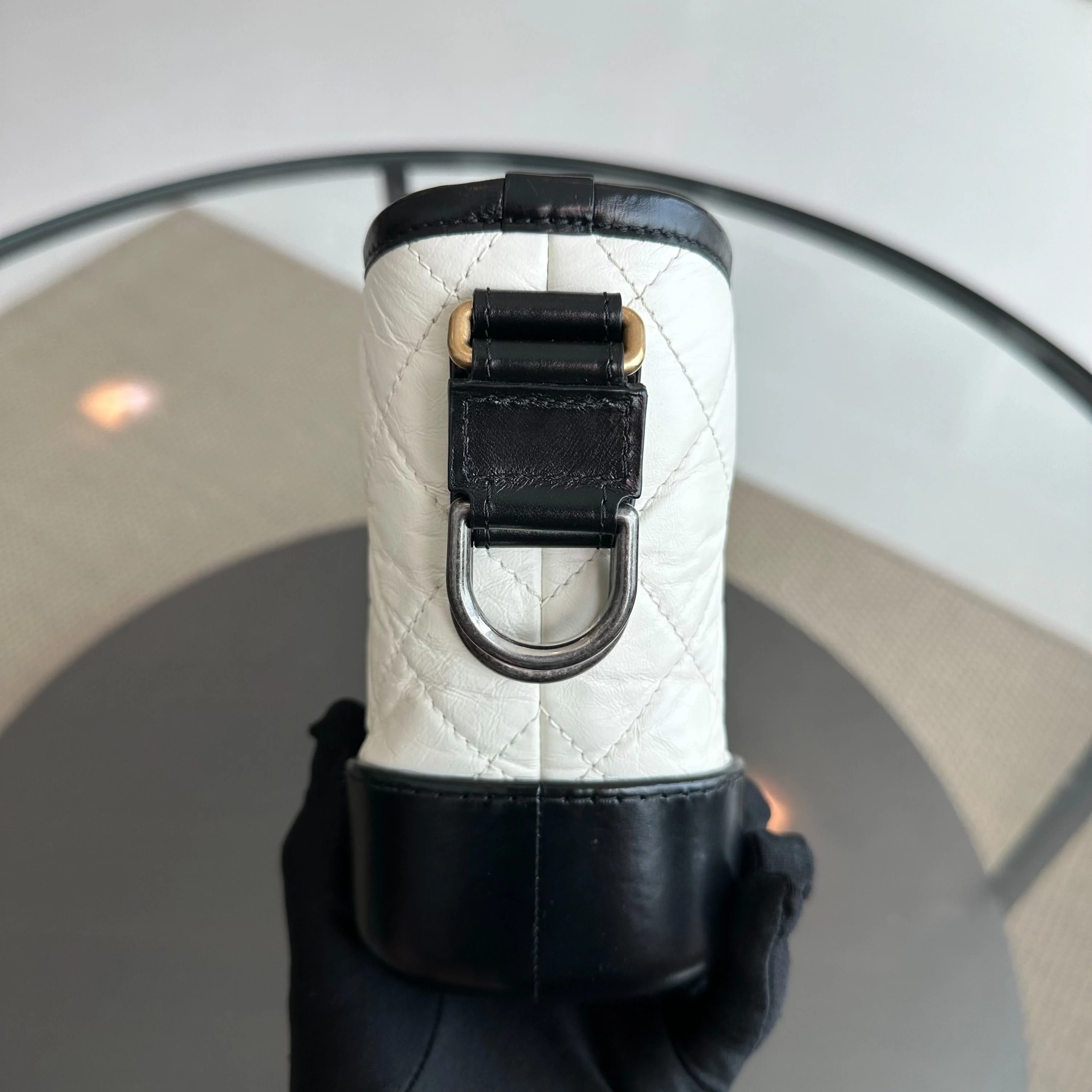 Chanel Gabrielle Small Hobo Quilted Aged Calfskin White Black No 26 - Best Luxury Designers