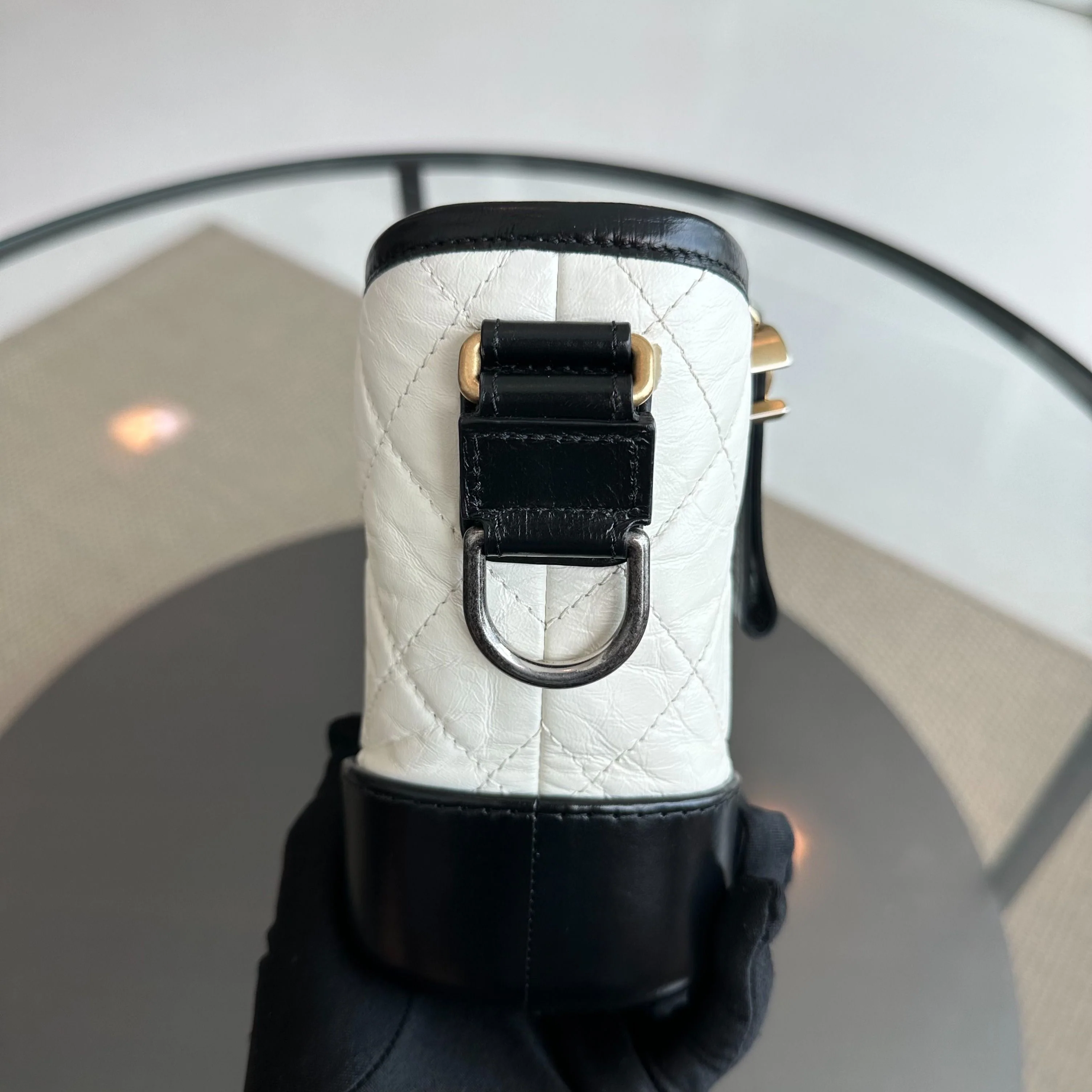 Chanel Gabrielle Small Hobo Quilted Aged Calfskin White Black No 26 - Best Luxury Designers