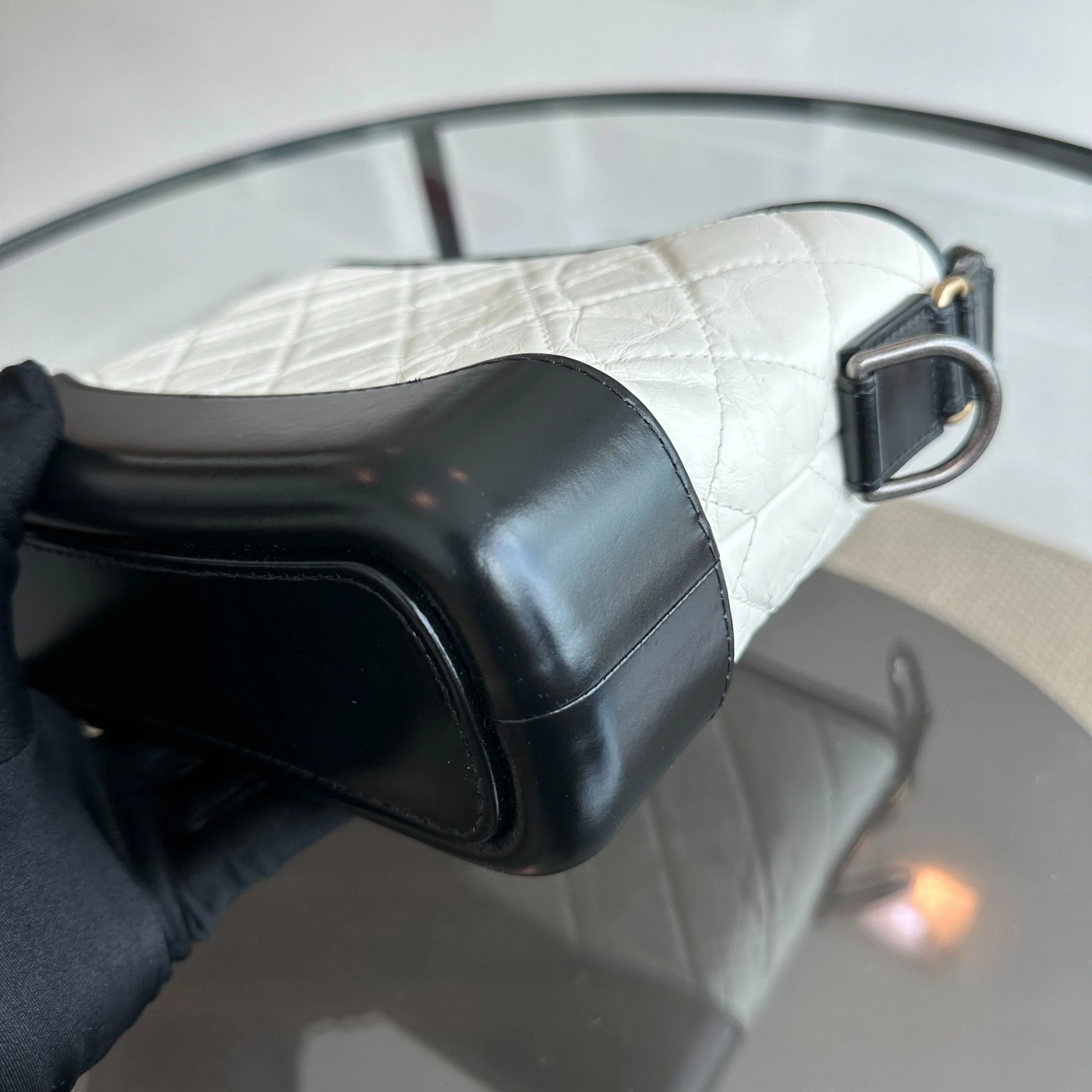 Chanel Gabrielle Small Hobo Quilted Aged Calfskin White Black No 26 - Best Luxury Designers