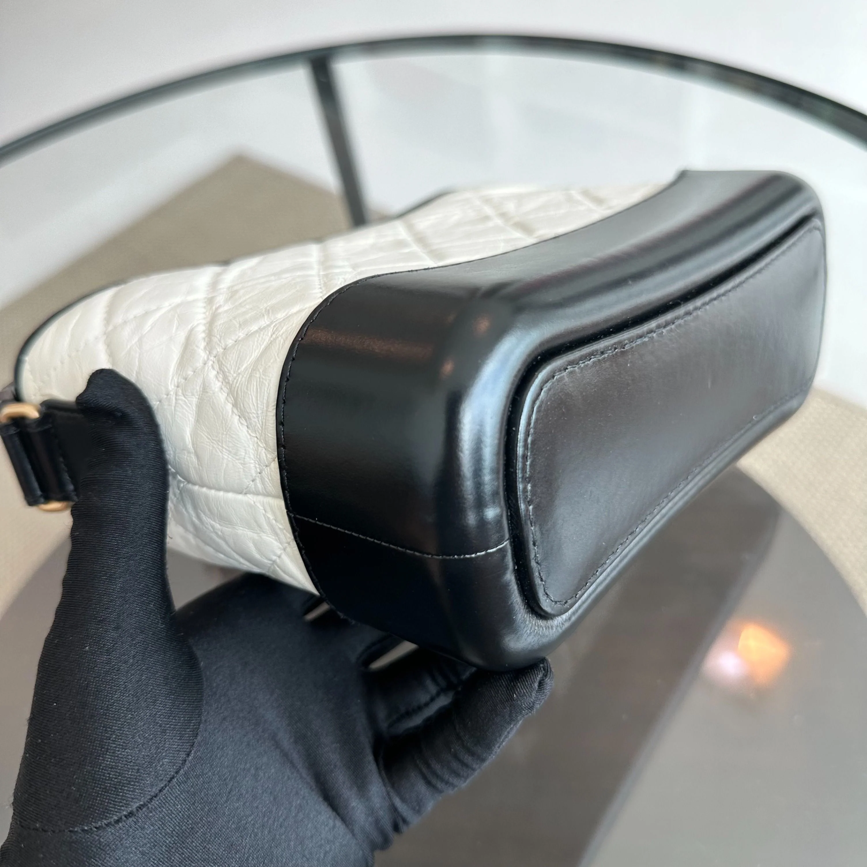 Chanel Gabrielle Small Hobo Quilted Aged Calfskin White Black No 26 - Best Luxury Designers