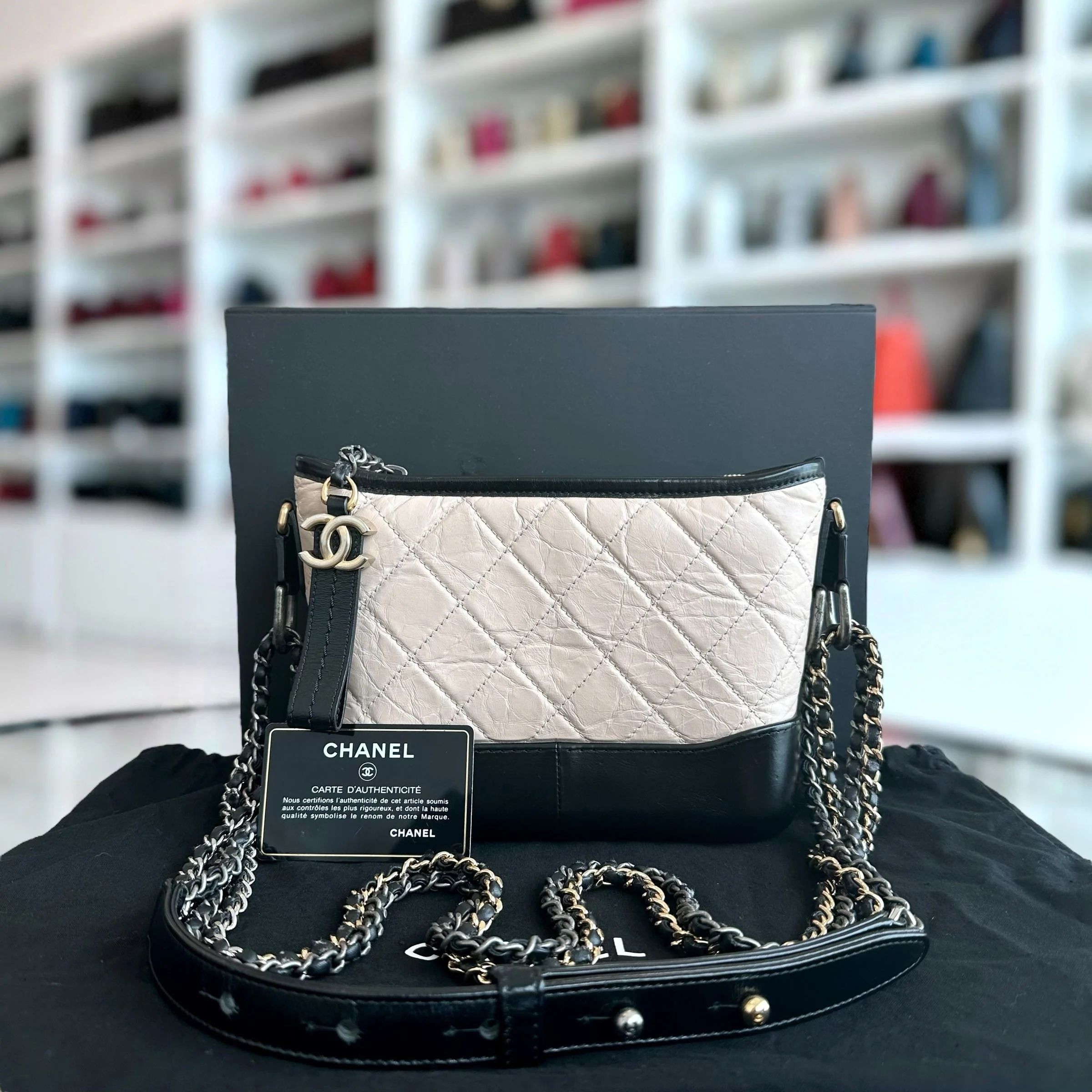 Chanel Gabrielle Small Hobo Quilted Calfskin Beige Black No 24 - Best Luxury Designers