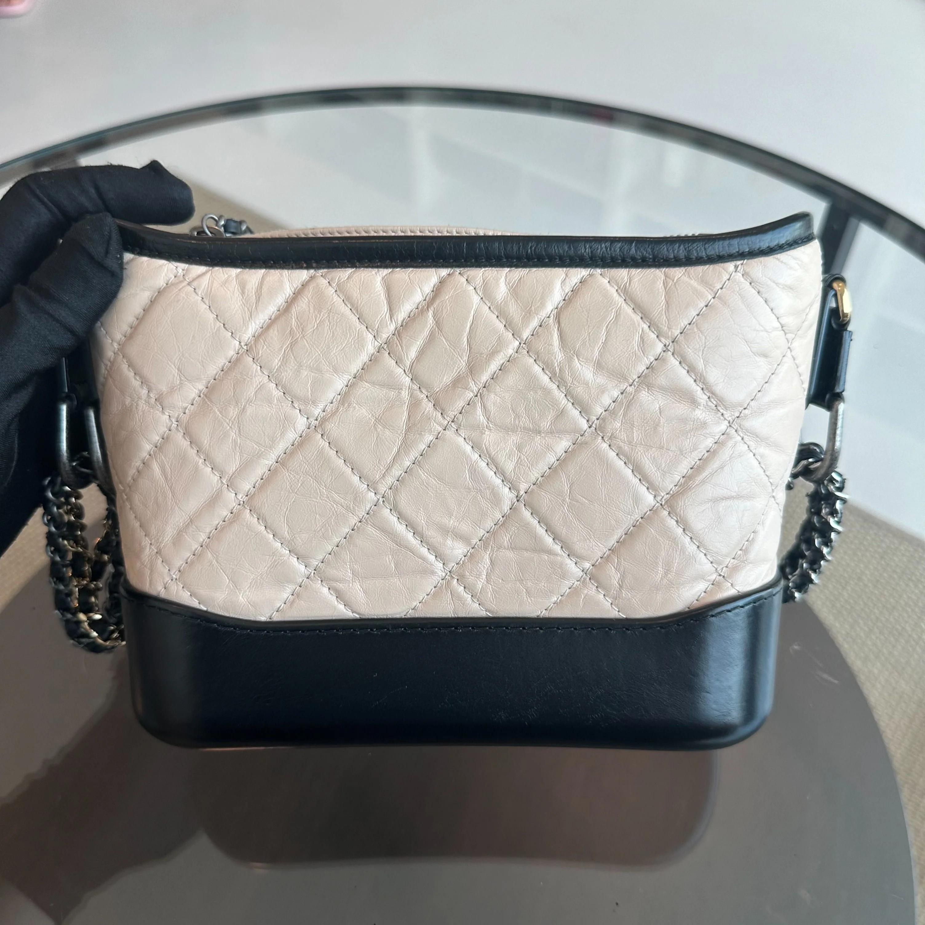 Chanel Gabrielle Small Hobo Quilted Calfskin Beige Black No 24 - Best Luxury Designers